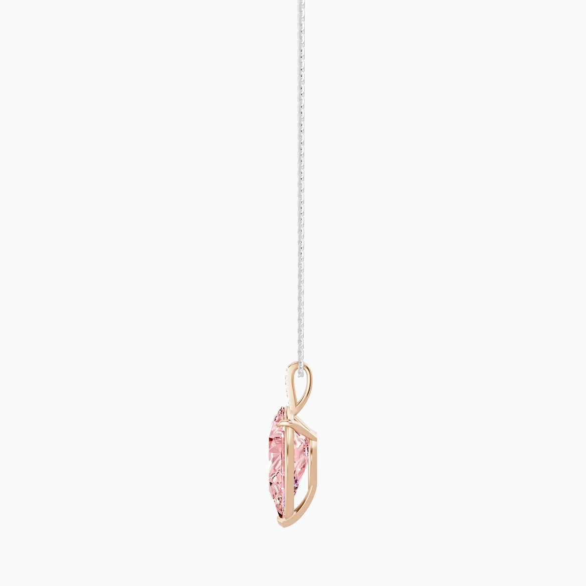 Paved Hanging Solitaire | 18k White & Rose Gold 5 ct Pink Lab Diamond Pear Pendant