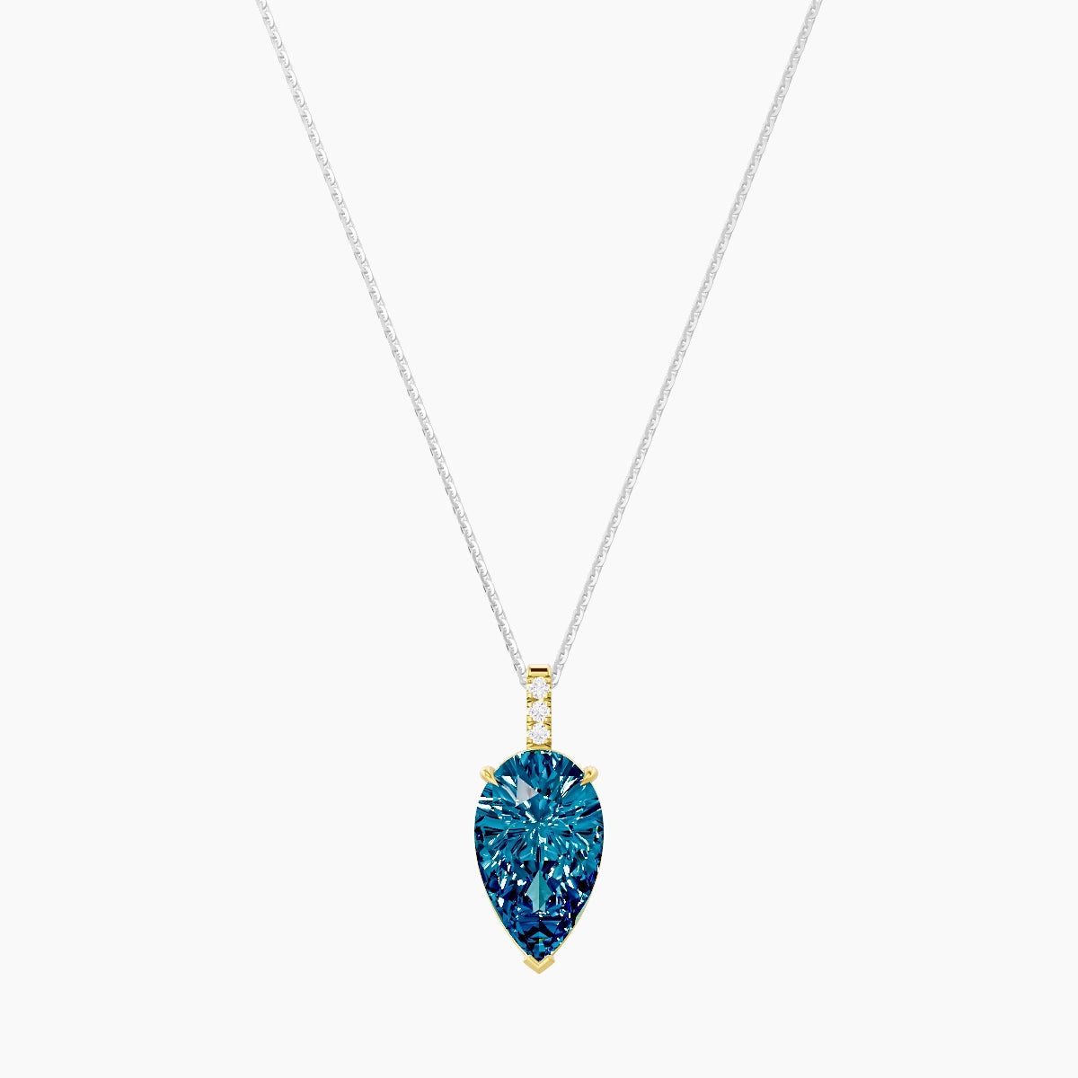 Paved Hanging Solitaire | 18k White & Yellow Gold 5 ct Blue Lab Diamond Pear Pendant