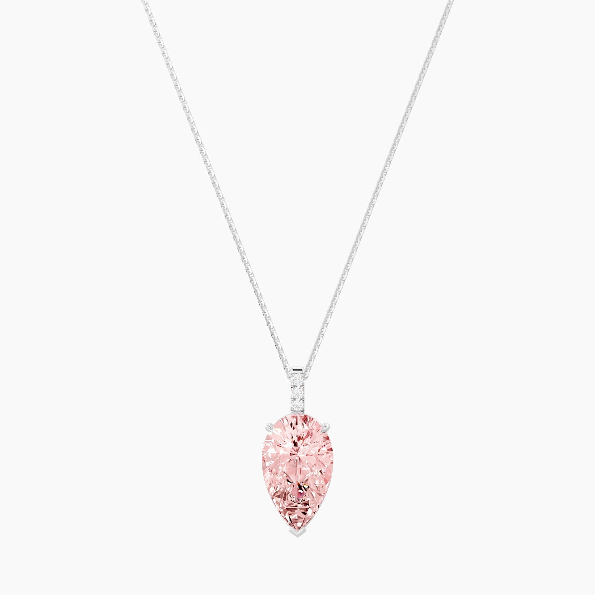 Paved Hanging Solitaire | 18k White Gold 5 ct Pink Lab Diamond Pear Pendant