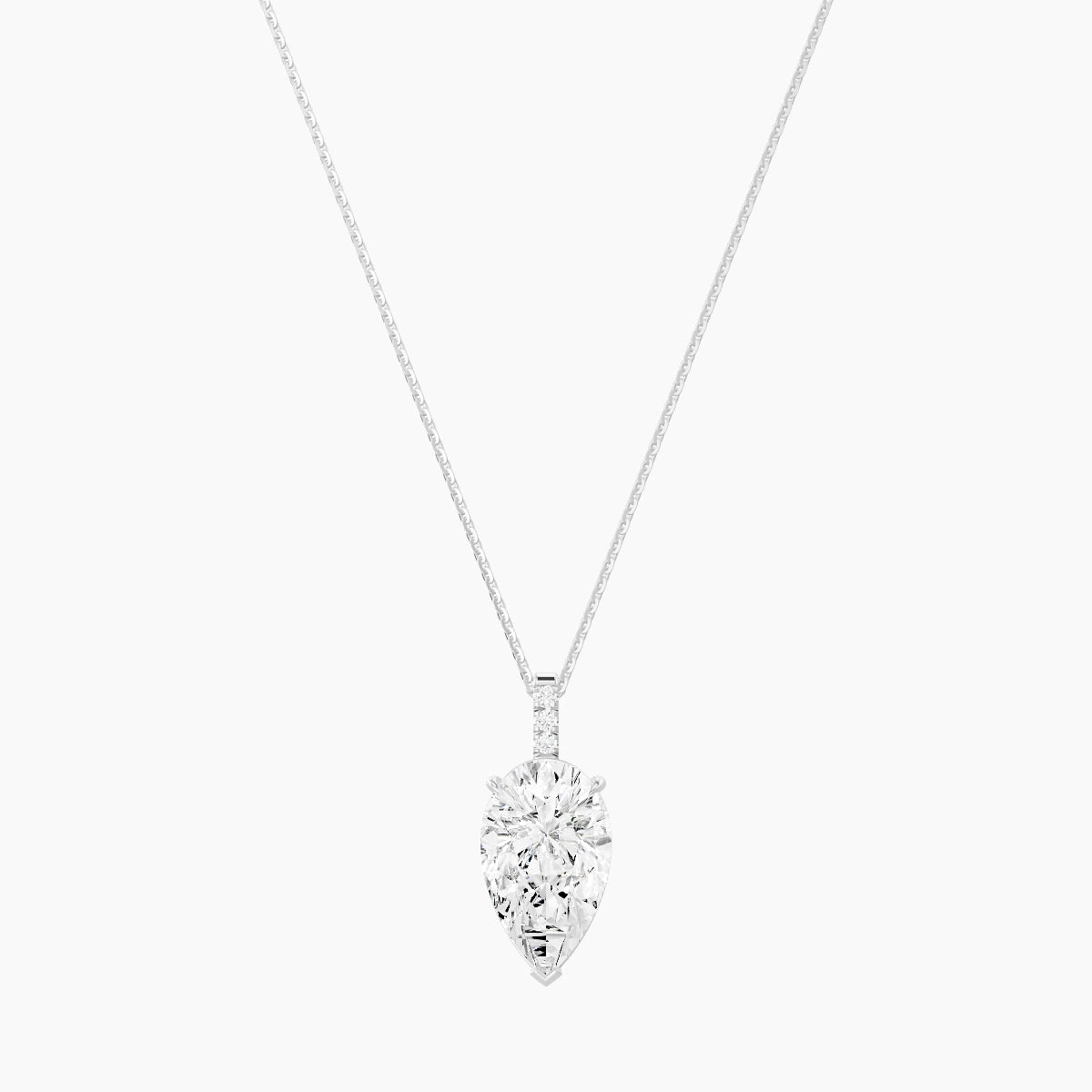 Paved Hanging Solitaire | 18k White Gold 5 ct White Lab Diamond Pear Pendant
