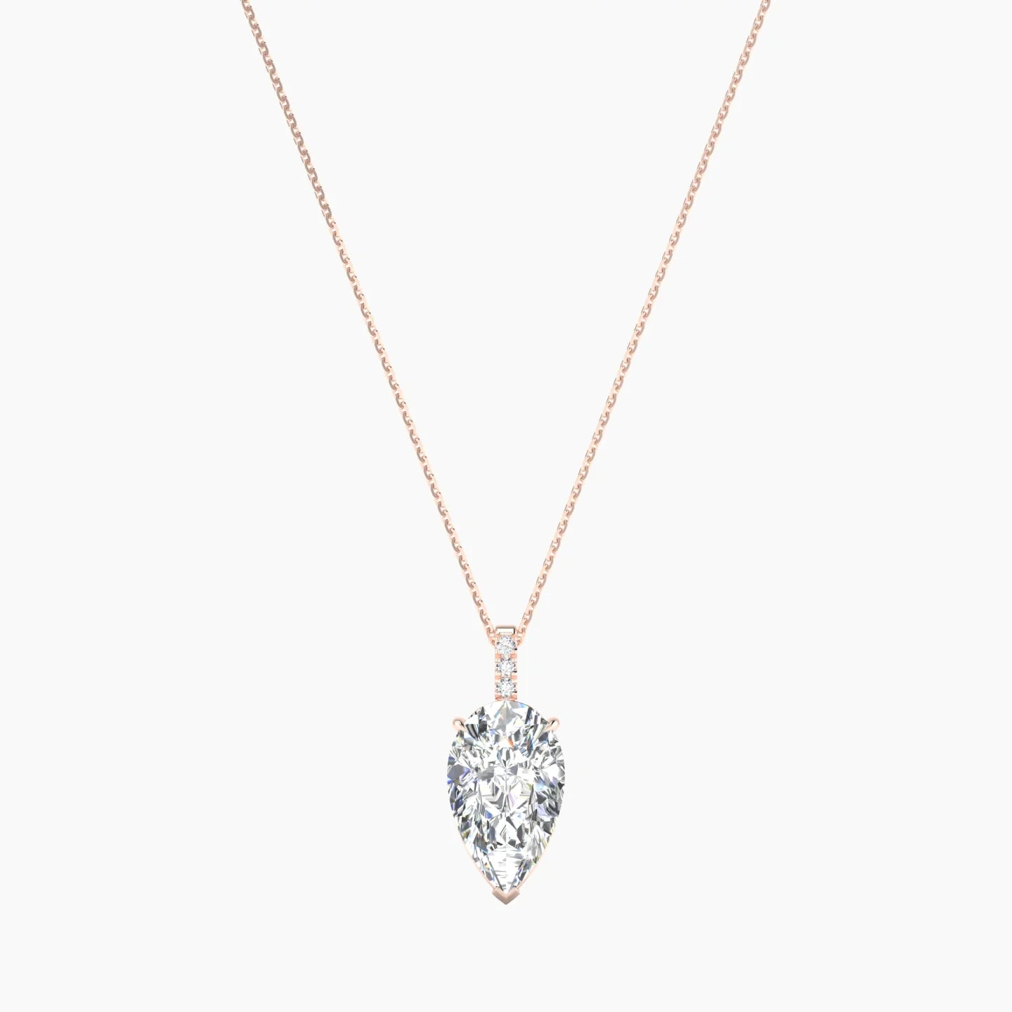 Paved Hanging Solitaire | 18k Rose Gold 5 ct Lab Diamond Pear Cut Pendant