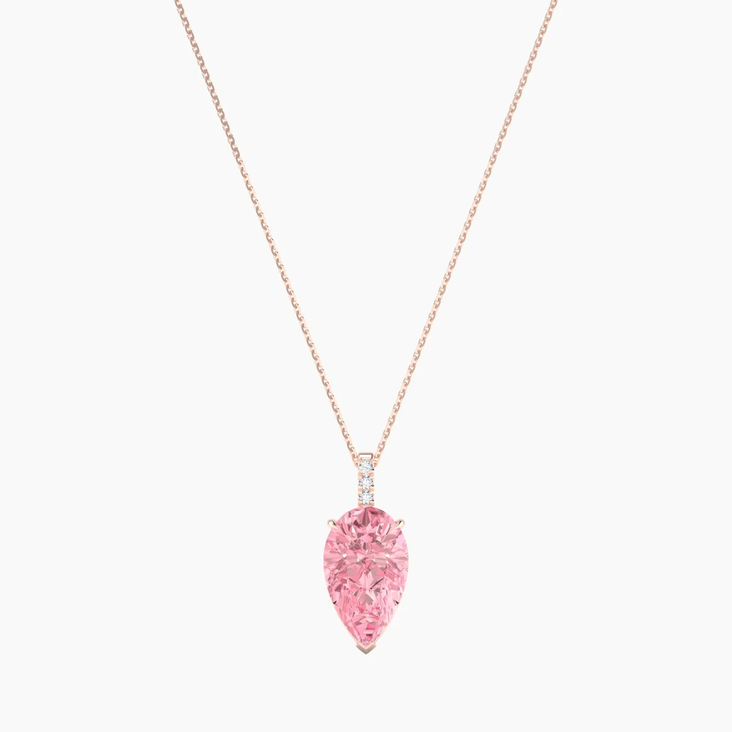 Paved Hanging Solitaire | 18k Rose Gold 5 ct Pink Lab Diamond Pear Cut Pendant
