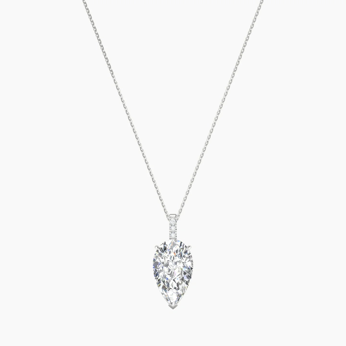 Paved Hanging Solitaire | 18k White Gold 5 ct Lab Diamond Pear Cut Pendant