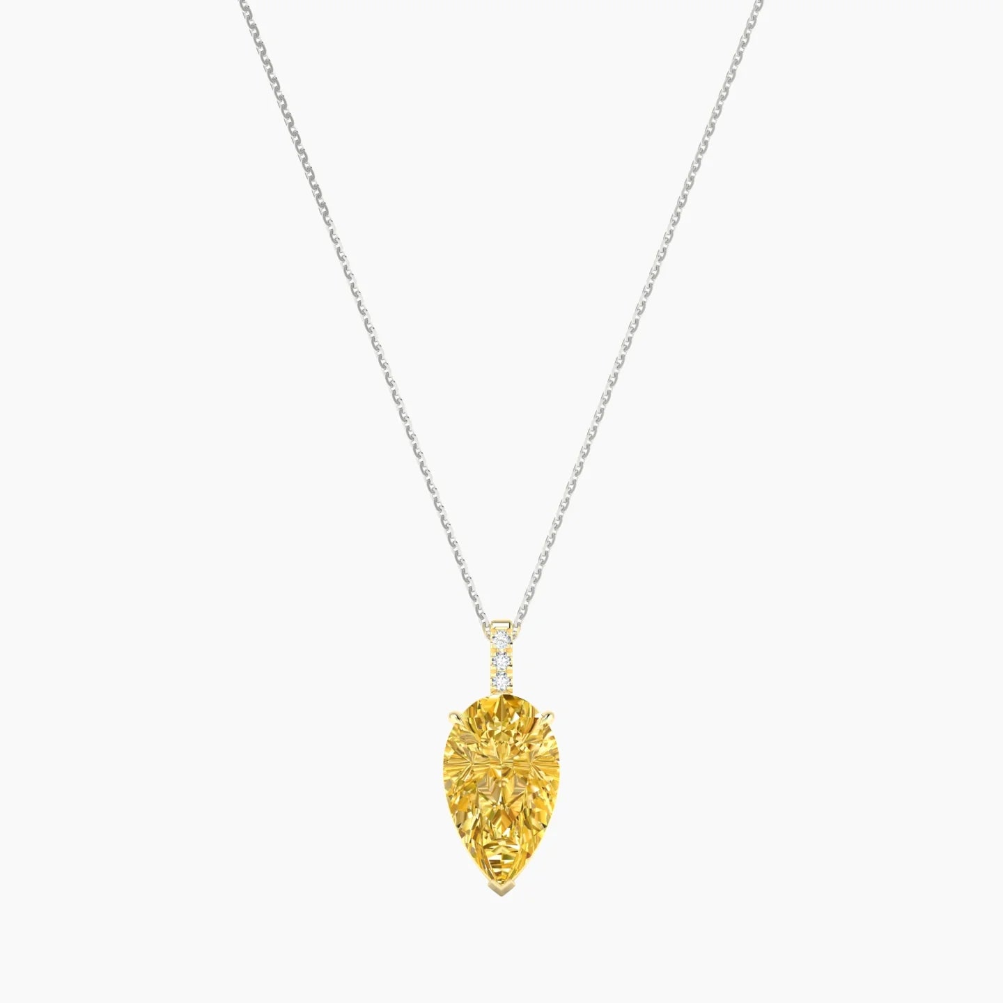 Paved Hanging Solitaire | 18k White & Yellow Gold 5 ct Yellow Lab Diamond Pear Cut Pendant