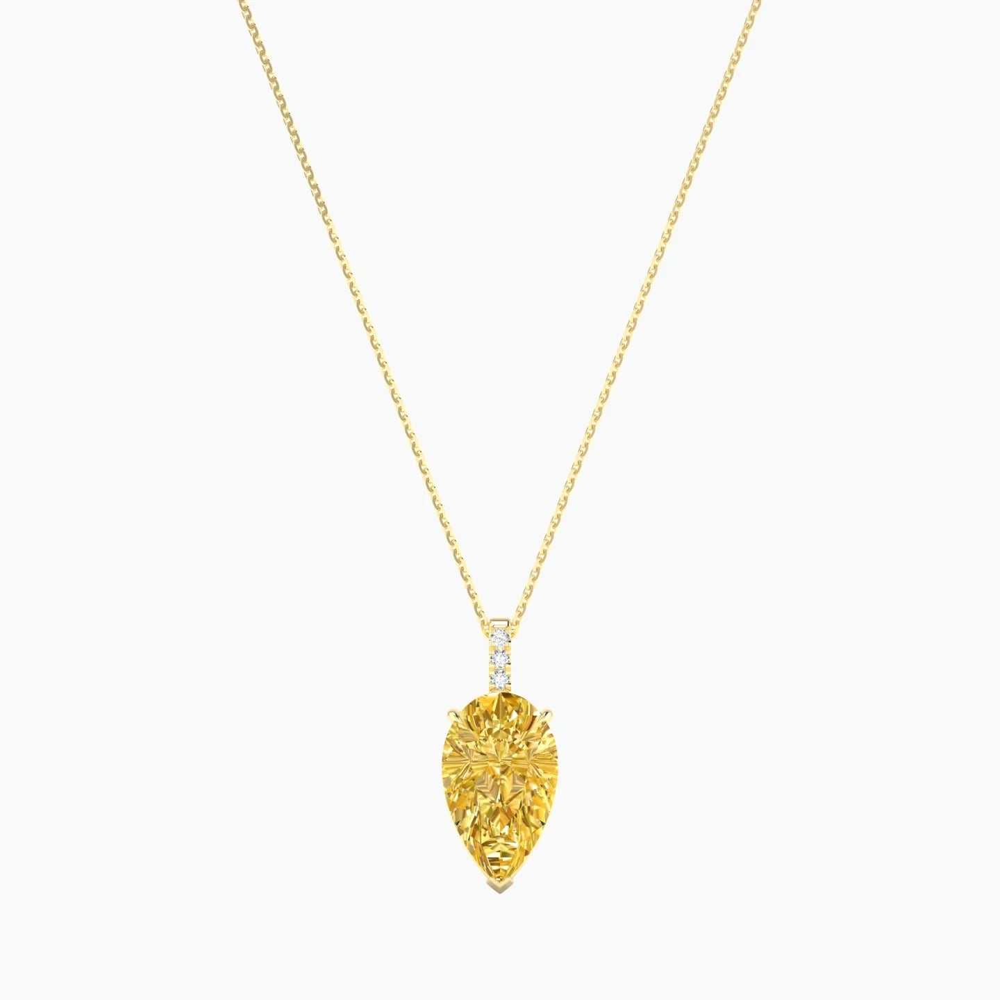 Paved Hanging Solitaire | 18k Yellow Gold 5 ct Yellow Lab Diamond Pear Cut Pendant