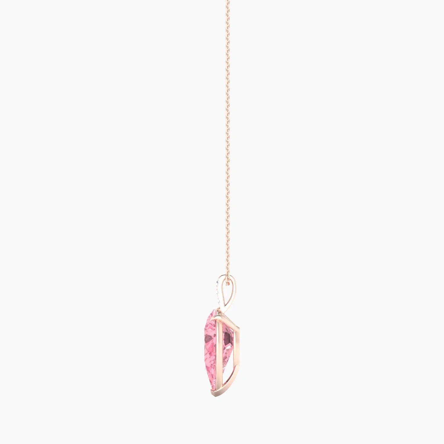 Paved Hanging Solitaire | 18k Rose Gold 5 ct Pink Lab Diamond Pear Cut Pendant