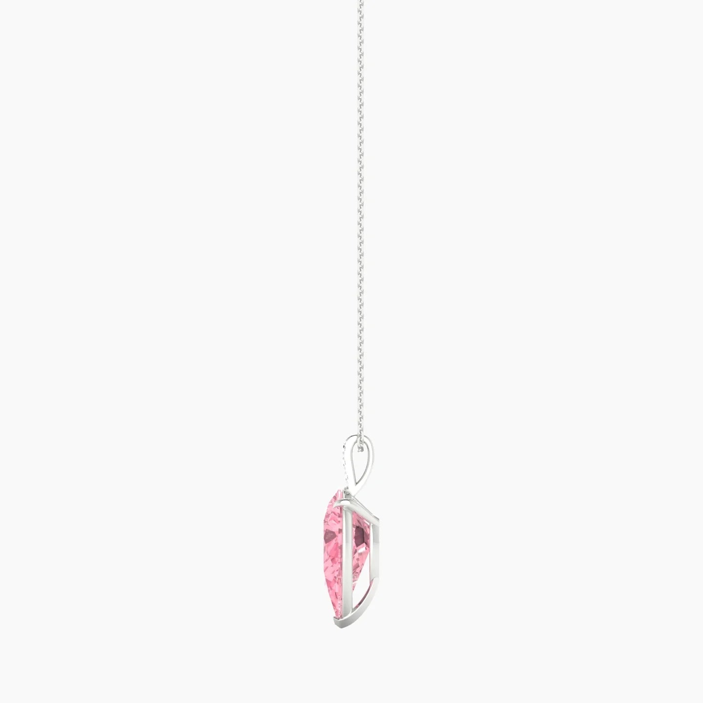 Paved Hanging Solitaire | 18k White Gold 5 ct Pink Lab Diamond Pear Cut Pendant