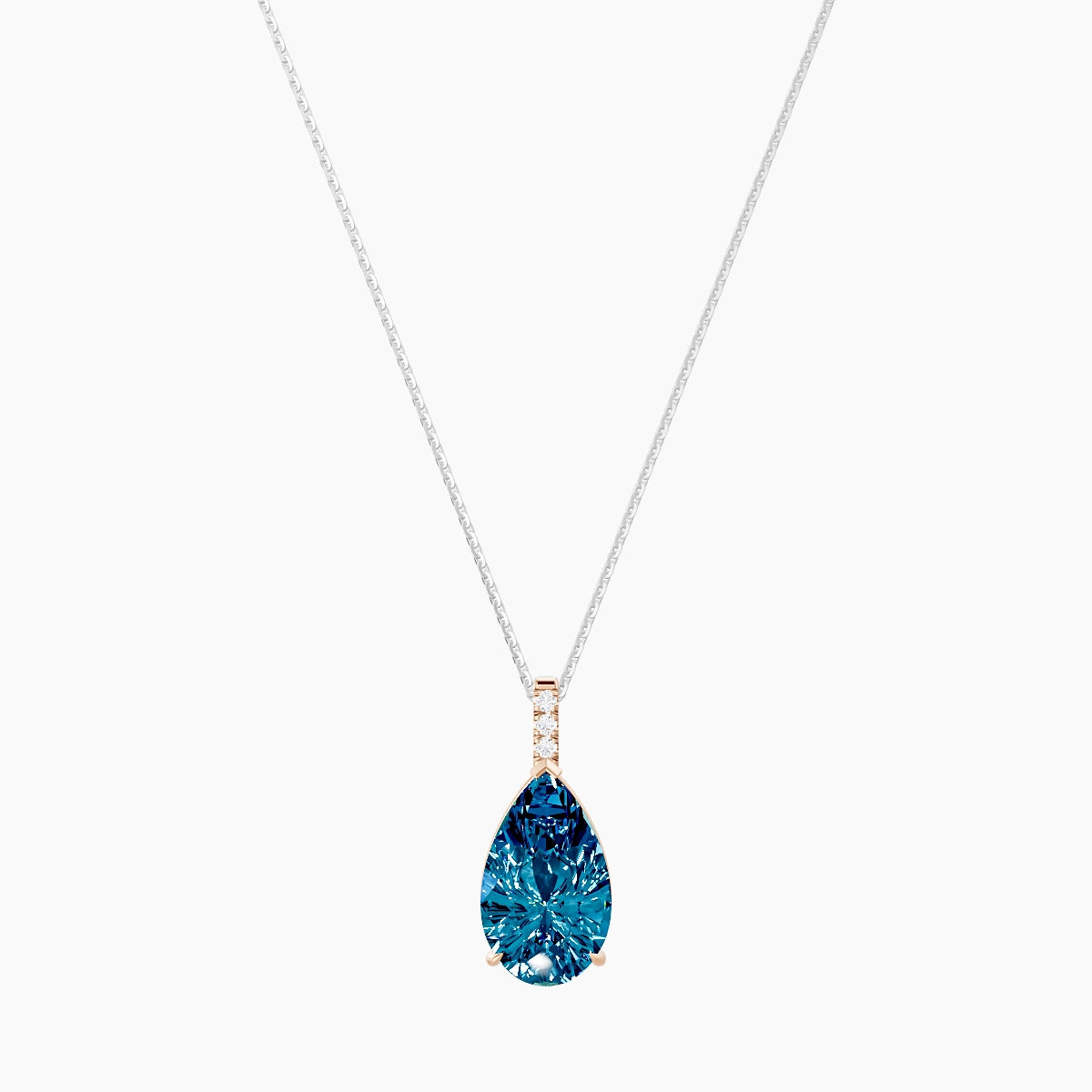 Paved Hanging Solitaire | 18k White & Rose Gold 5 ct Blue Lab Diamond Pear Pendant