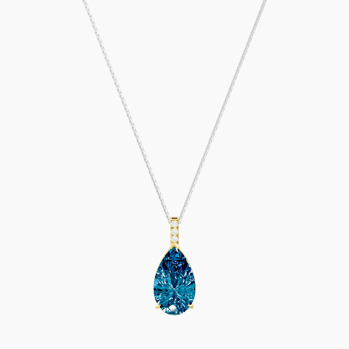 Paved Hanging Solitaire | 18k White & Yellow Gold 5 ct Blue Lab Diamond Pear Pendant