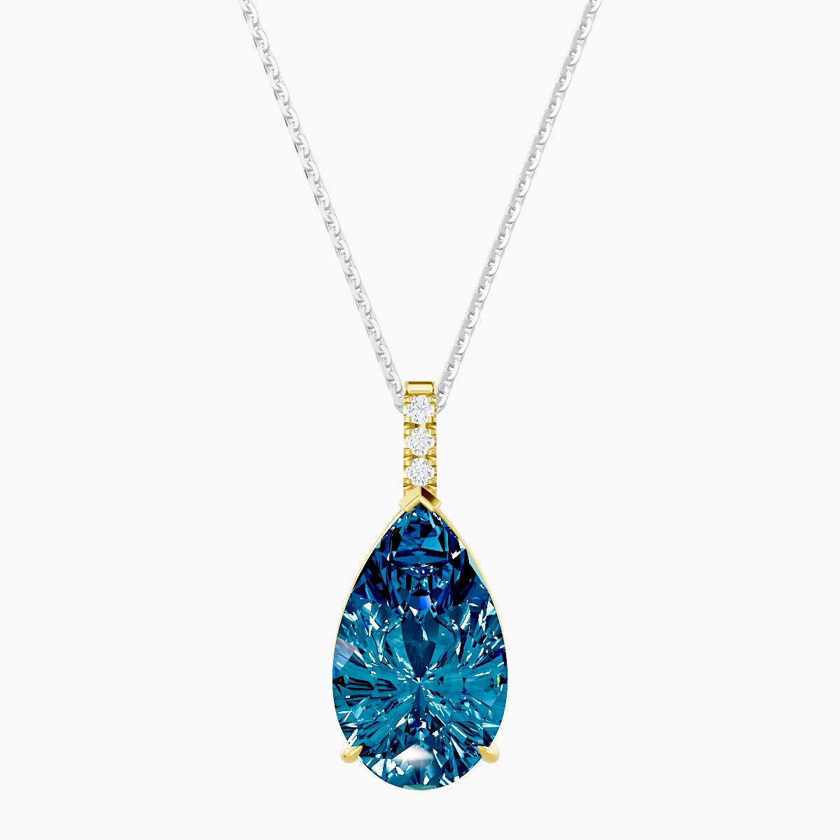 Paved Hanging Solitaire | 18k White & Yellow Gold 5 ct Blue Lab Diamond Pear Pendant