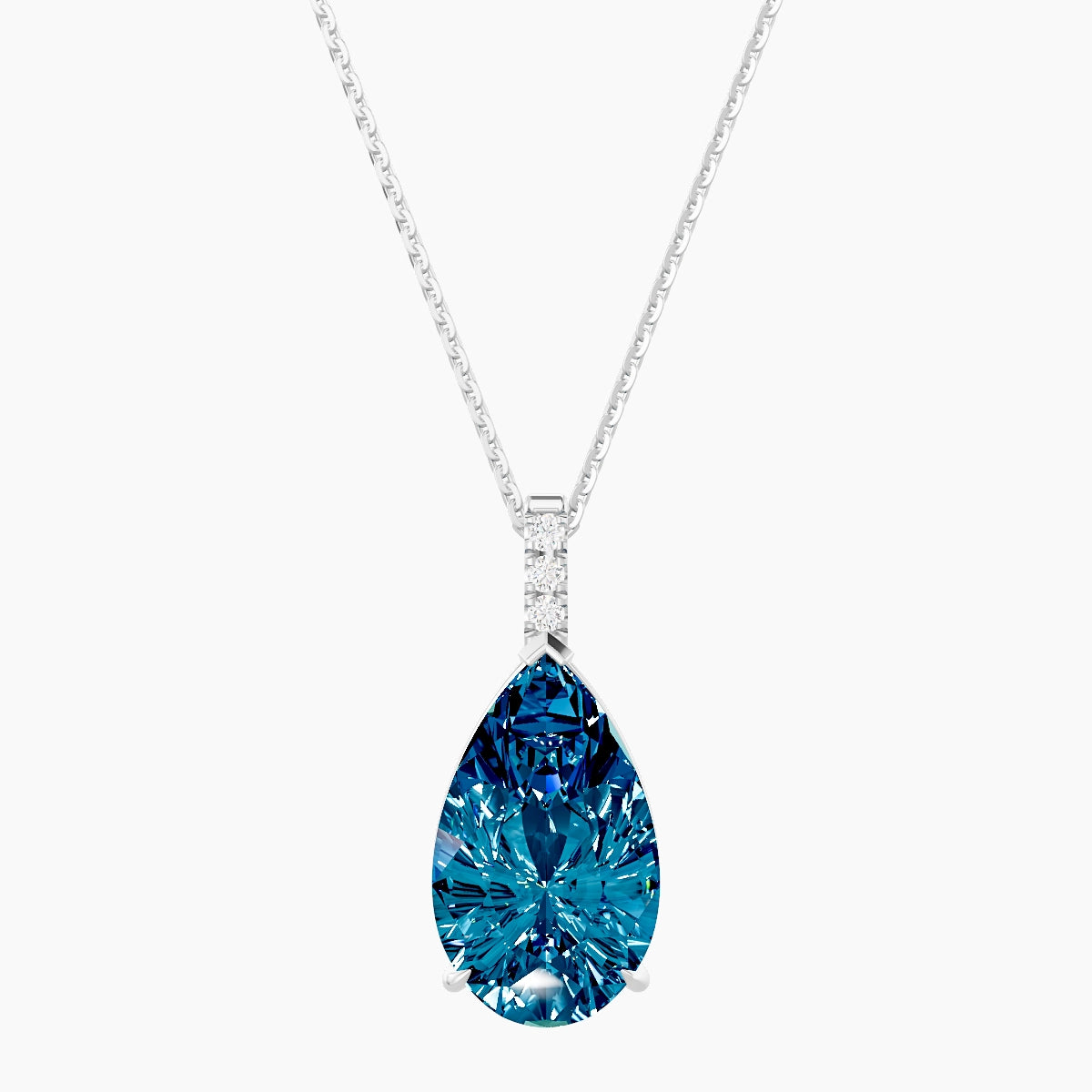 Paved Hanging Solitaire | 18k White Gold 5 ct Blue Lab Diamond Pear Pendant