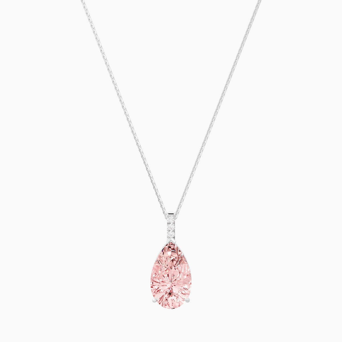 Paved Hanging Solitaire | 18k White Gold 5 ct Pink Lab Diamond Pear Pendant
