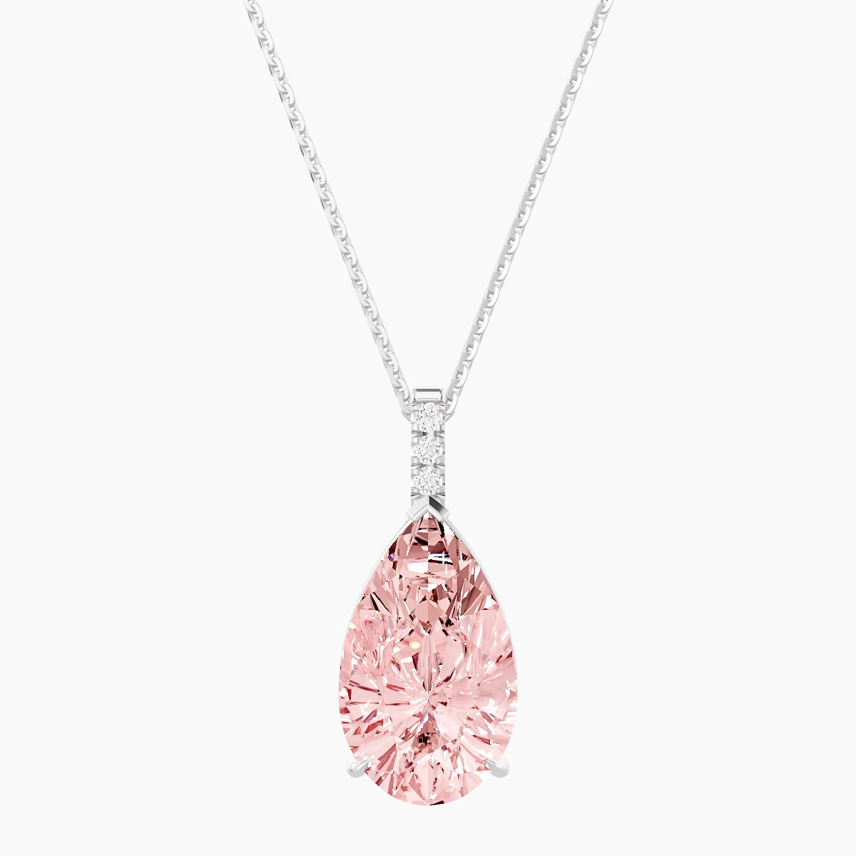 Paved Hanging Solitaire | 18k White Gold 5 ct Pink Lab Diamond Pear Pendant