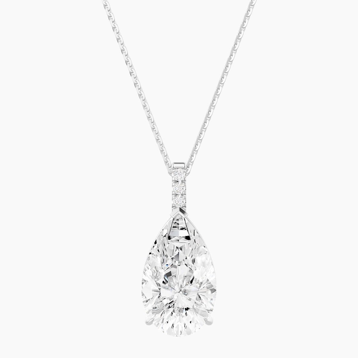 Paved Hanging Solitaire | 18k White Gold 5 ct White Lab Diamond Pear Pendant