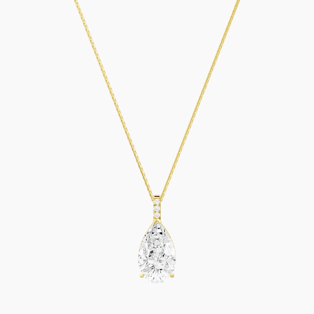 Paved Hanging Solitaire | 18k Yellow Gold 5 ct White Lab Diamond Pear Pendant