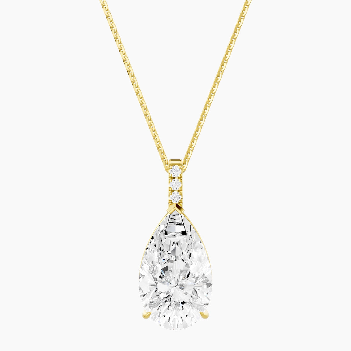 Paved Hanging Solitaire | 18k Yellow Gold 5 ct White Lab Diamond Pear Pendant