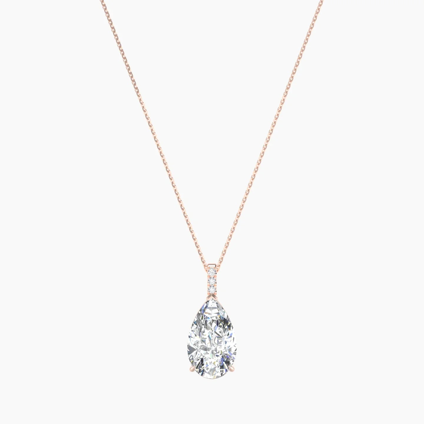 Paved Hanging Solitaire | 18k Rose Gold 5 ct Lab Diamond Pear Cut Pendant