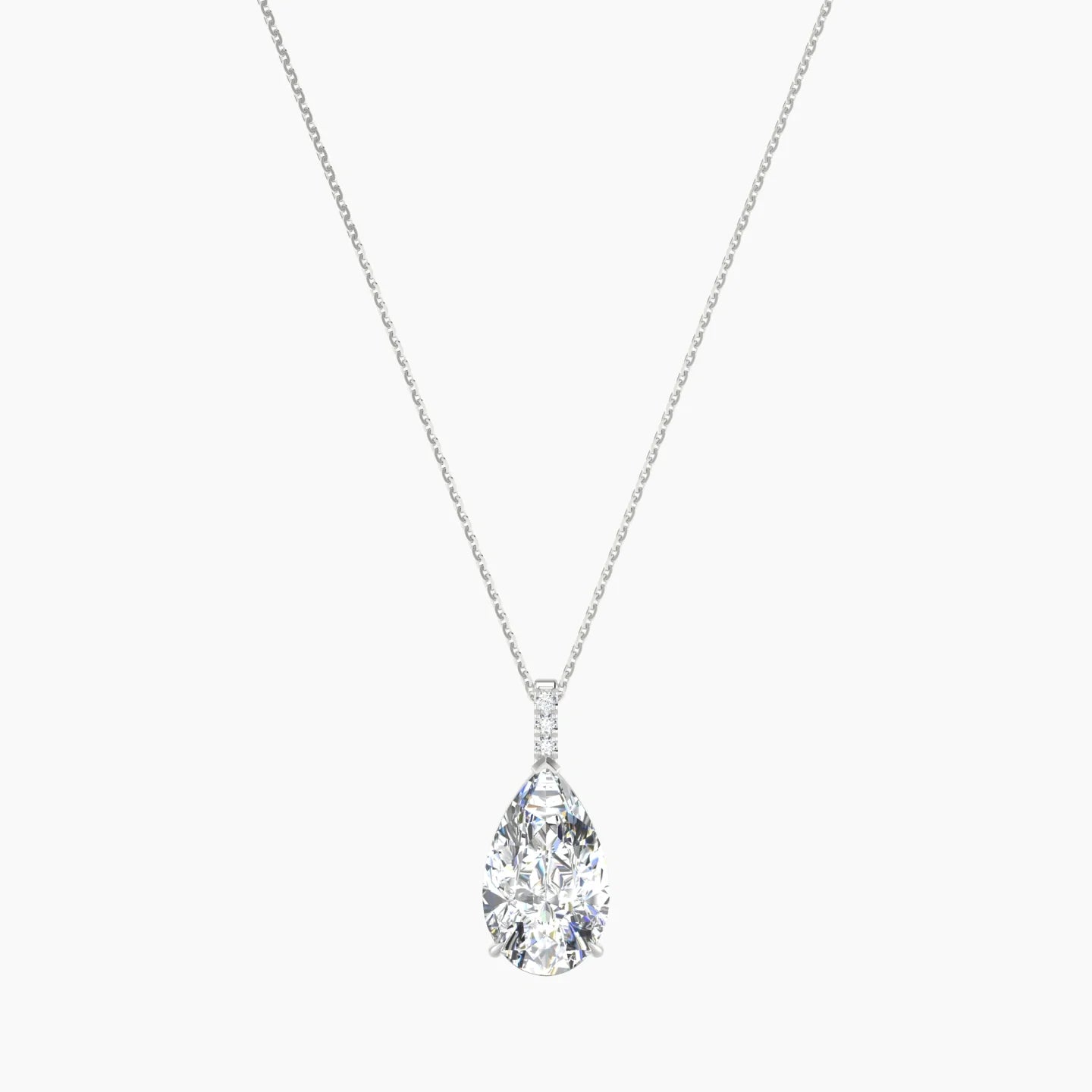 Paved Hanging Solitaire | 18k White Gold 5 ct Lab Diamond Pear Cut Pendant