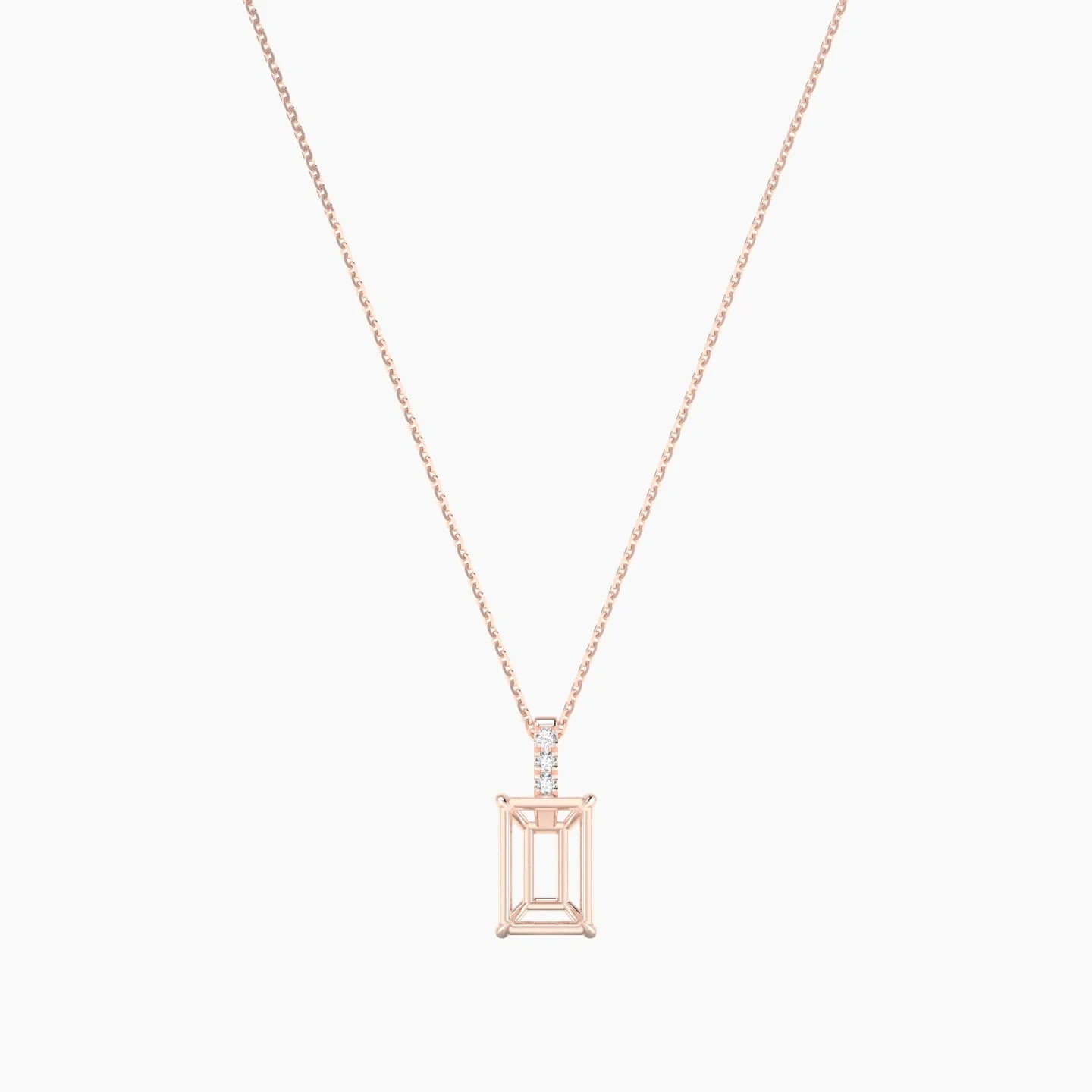 Paved Hanging Solitaire | 18k Rose Gold 3-4.99 ct Radiant Cut Pendant Setting