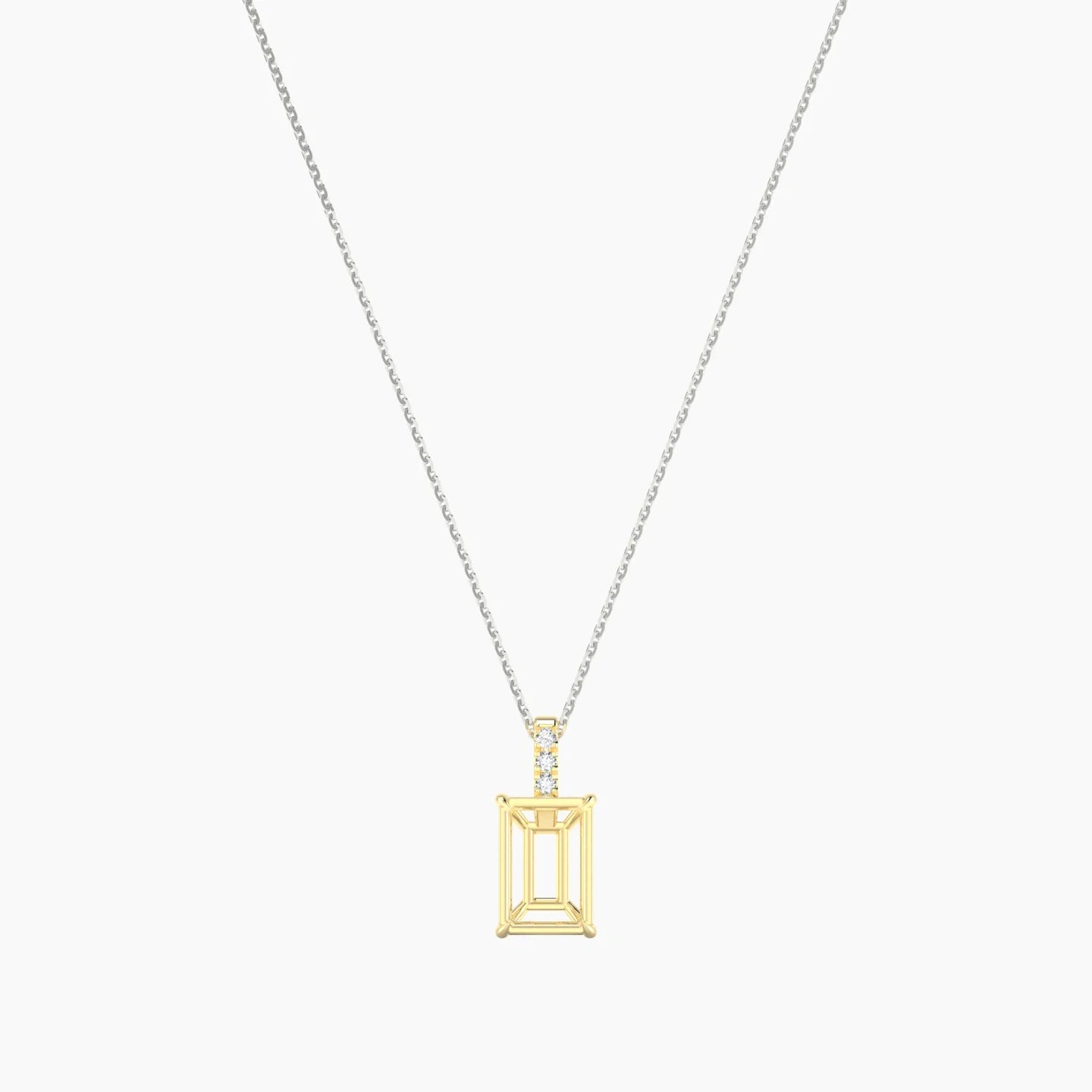 Paved Hanging Solitaire | 18k White & Yellow Gold 3-4.99 ct Radiant Cut Pendant Setting