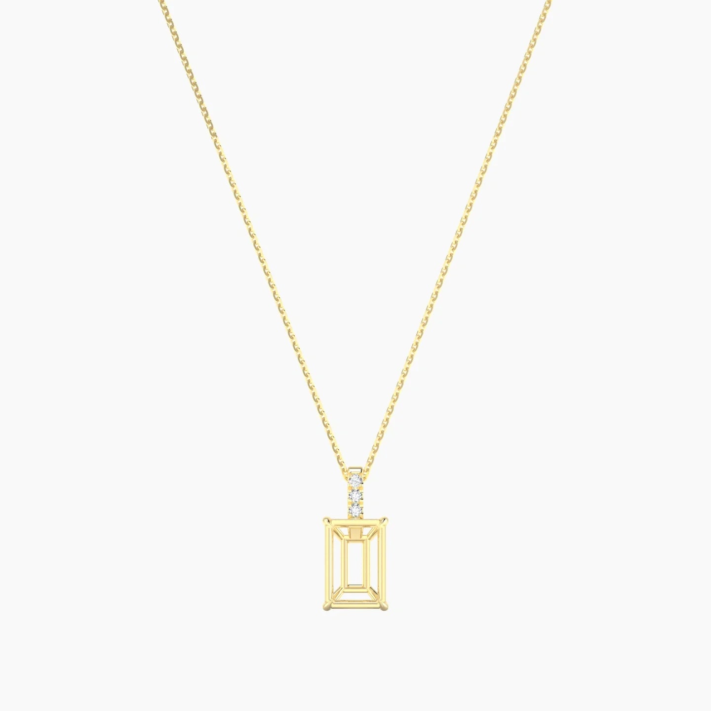 Paved Hanging Solitaire | 18k Yellow Gold 3-4.99 ct Radiant Cut Pendant Setting
