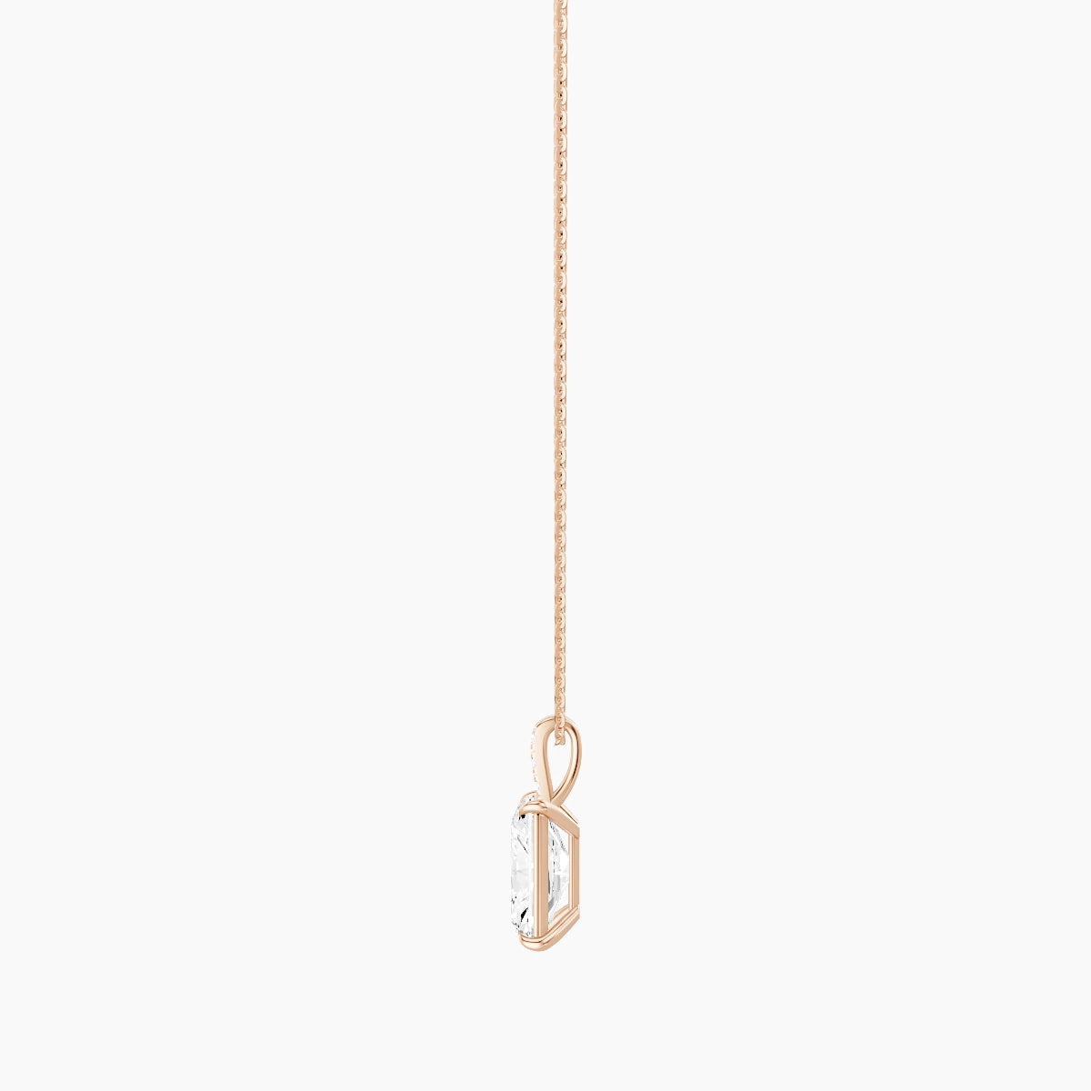 Paved Hanging Solitaire | 18k Rose Gold 3 ct White Lab Diamond Radiant Pendant