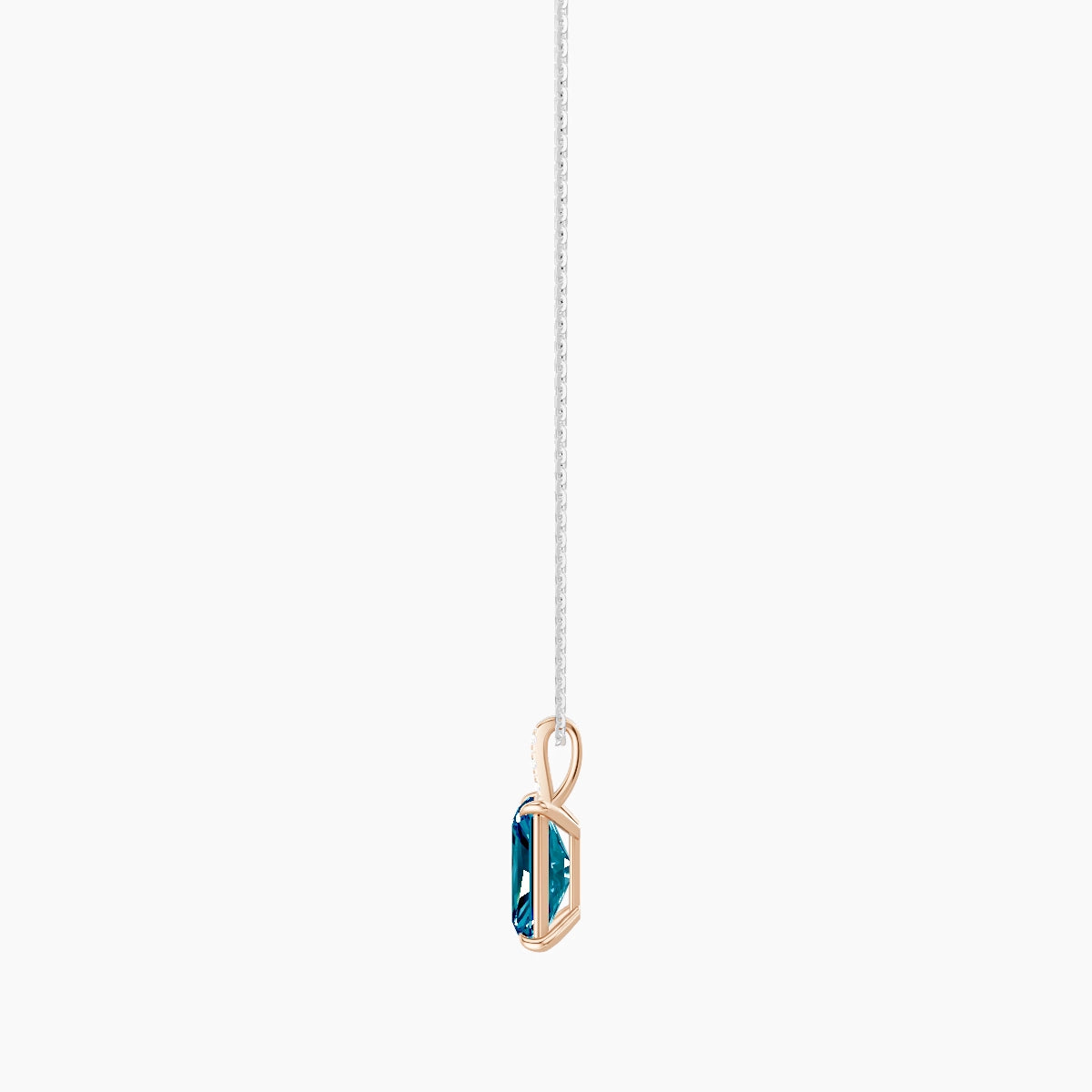 Paved Hanging Solitaire | 18k White & Rose Gold 3 ct Blue Lab Diamond Radiant Pendant