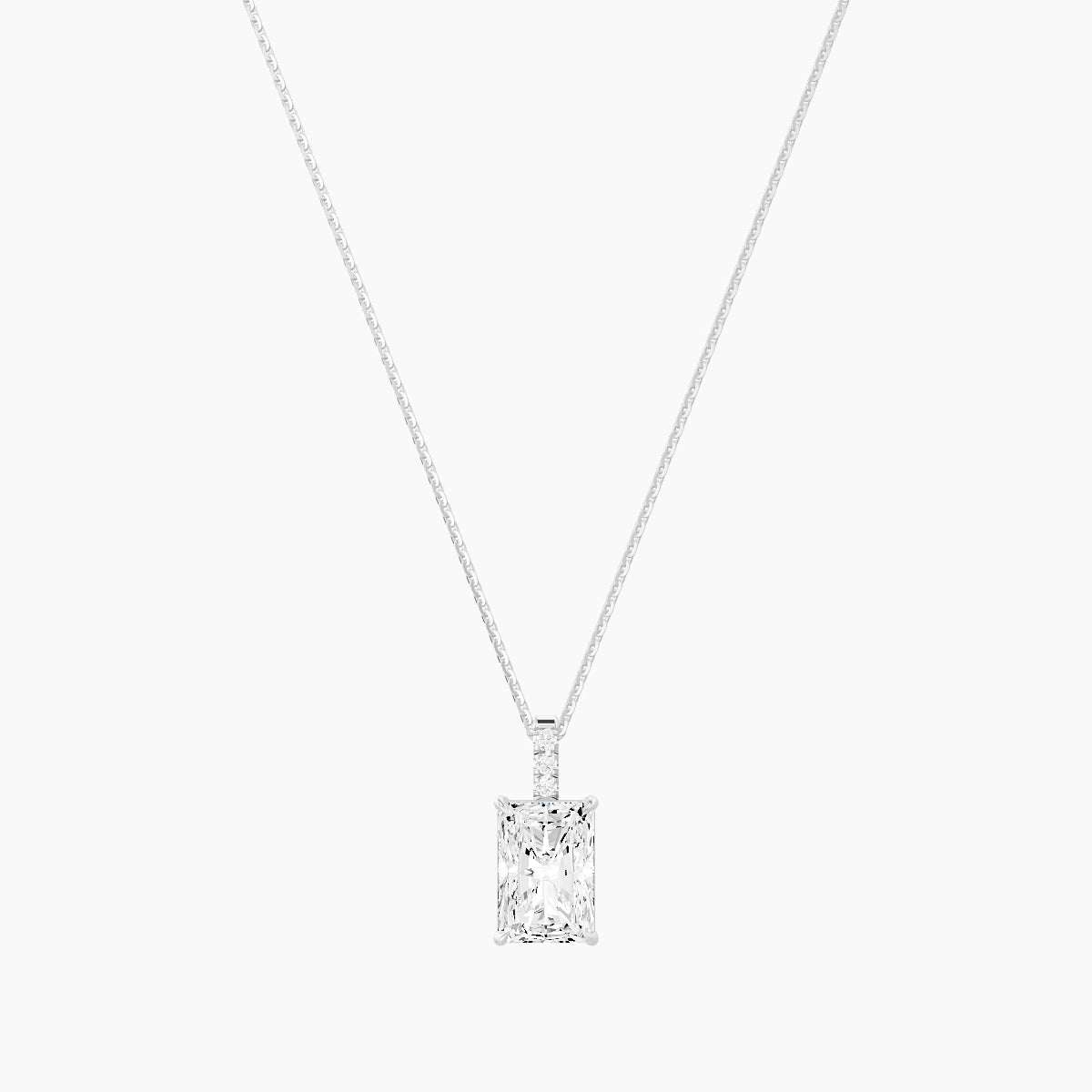 Paved Hanging Solitaire | 18k White Gold 3 ct White Lab Diamond Radiant Pendant