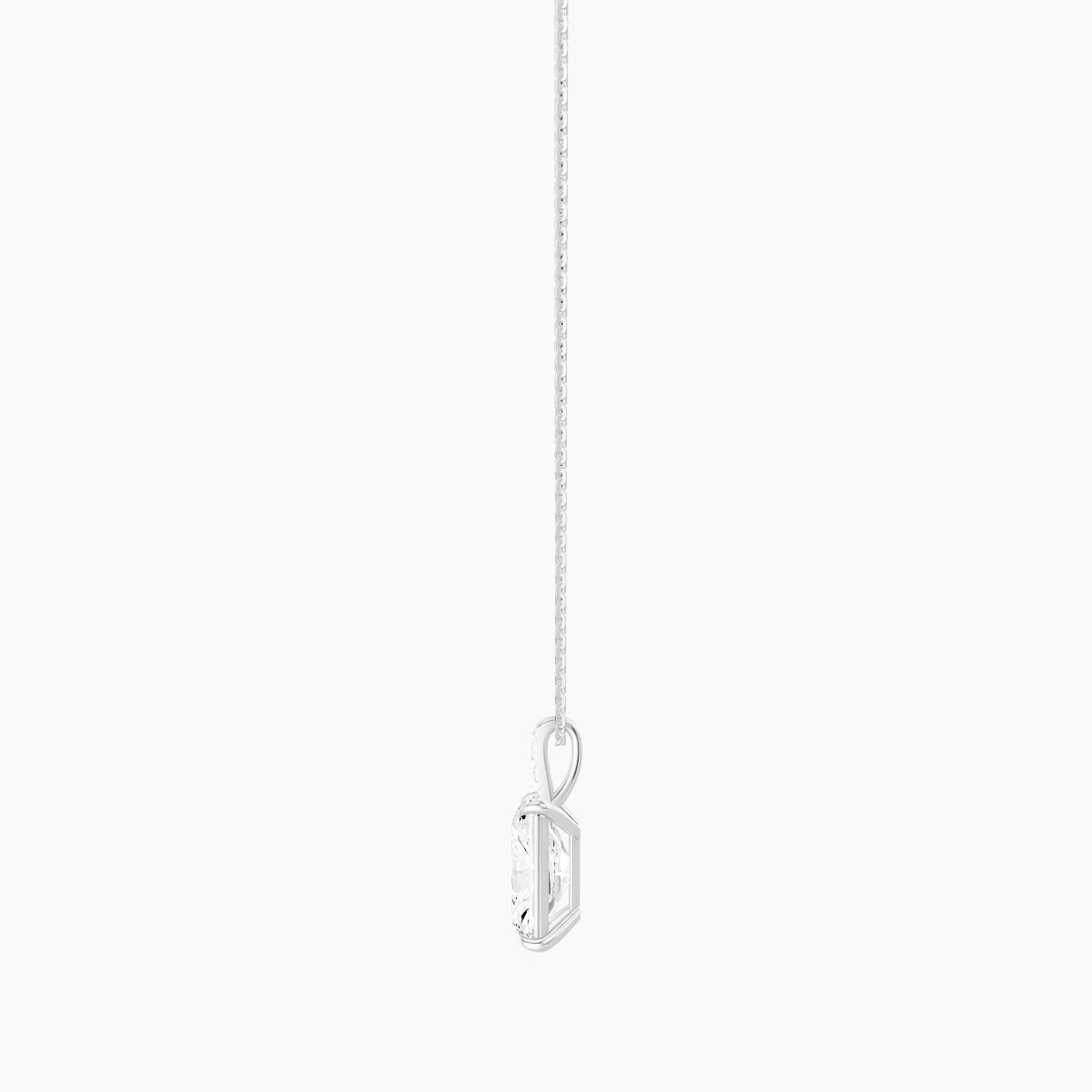 Paved Hanging Solitaire | 18k White Gold 3 ct White Lab Diamond Radiant Pendant