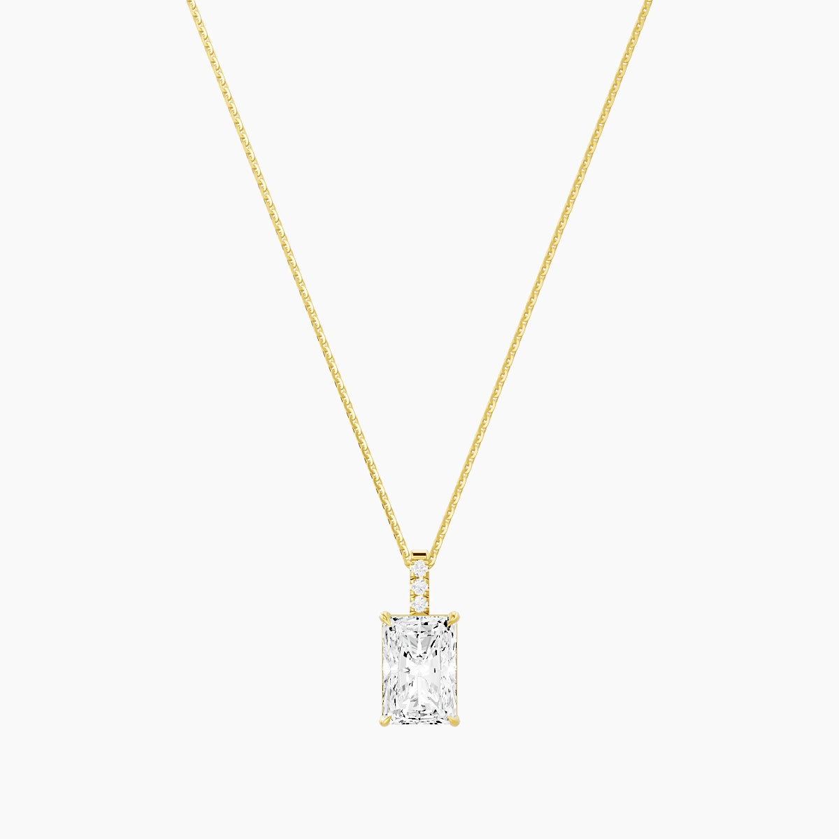 Paved Hanging Solitaire | 18k Yellow Gold 3 ct White Lab Diamond Radiant Pendant