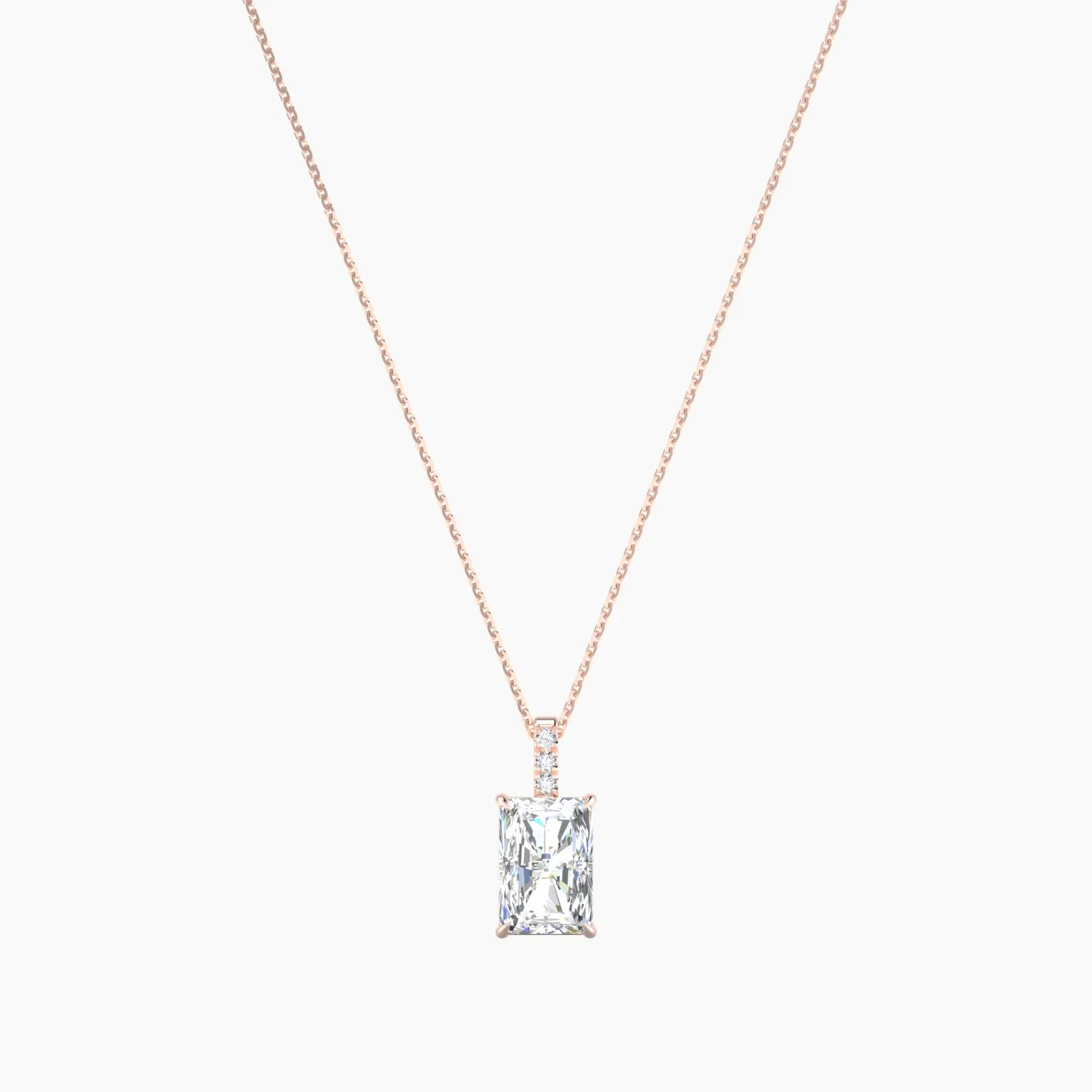 Paved Hanging Solitaire | 18k Rose Gold 3 ct Lab Diamond Radiant Cut Pendant