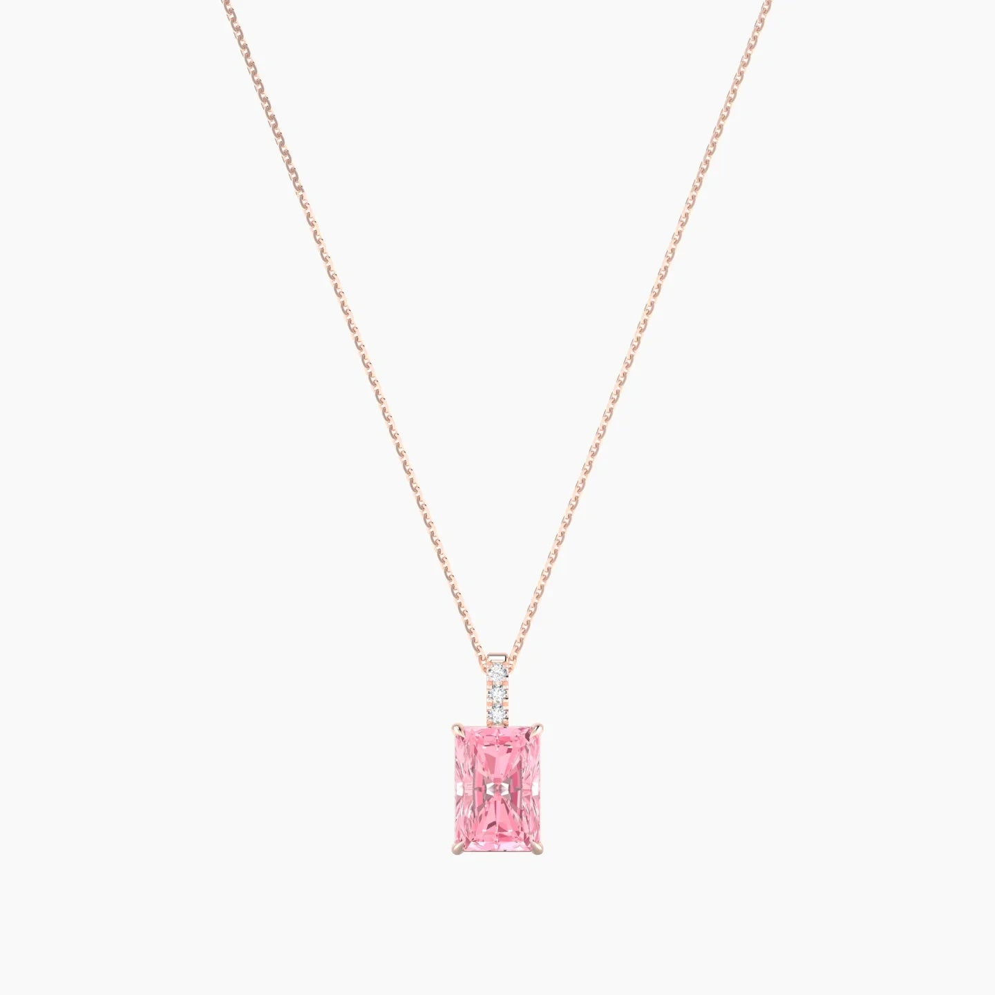 Paved Hanging Solitaire | 18k Rose Gold 3 ct Pink Lab Diamond Radiant Cut Pendant