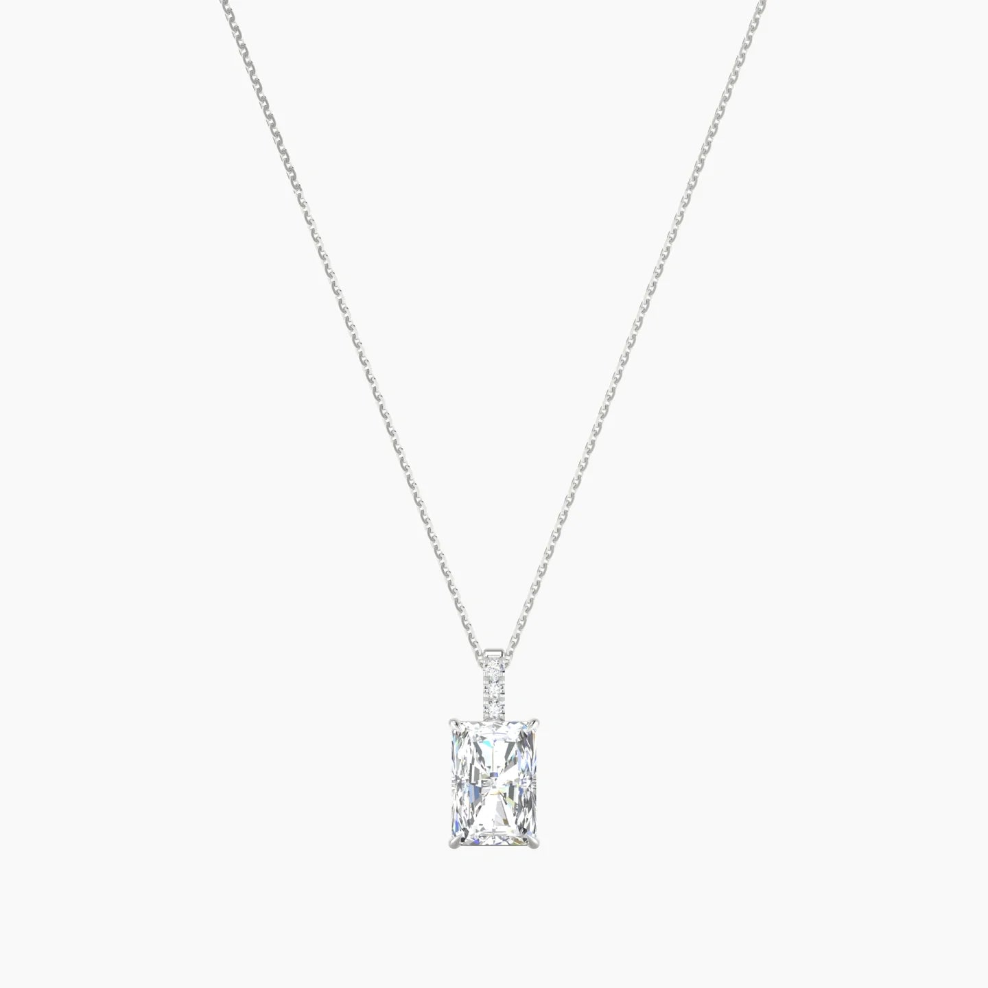 Paved Hanging Solitaire | 18k White Gold 3 ct Lab Diamond Radiant Cut Pendant