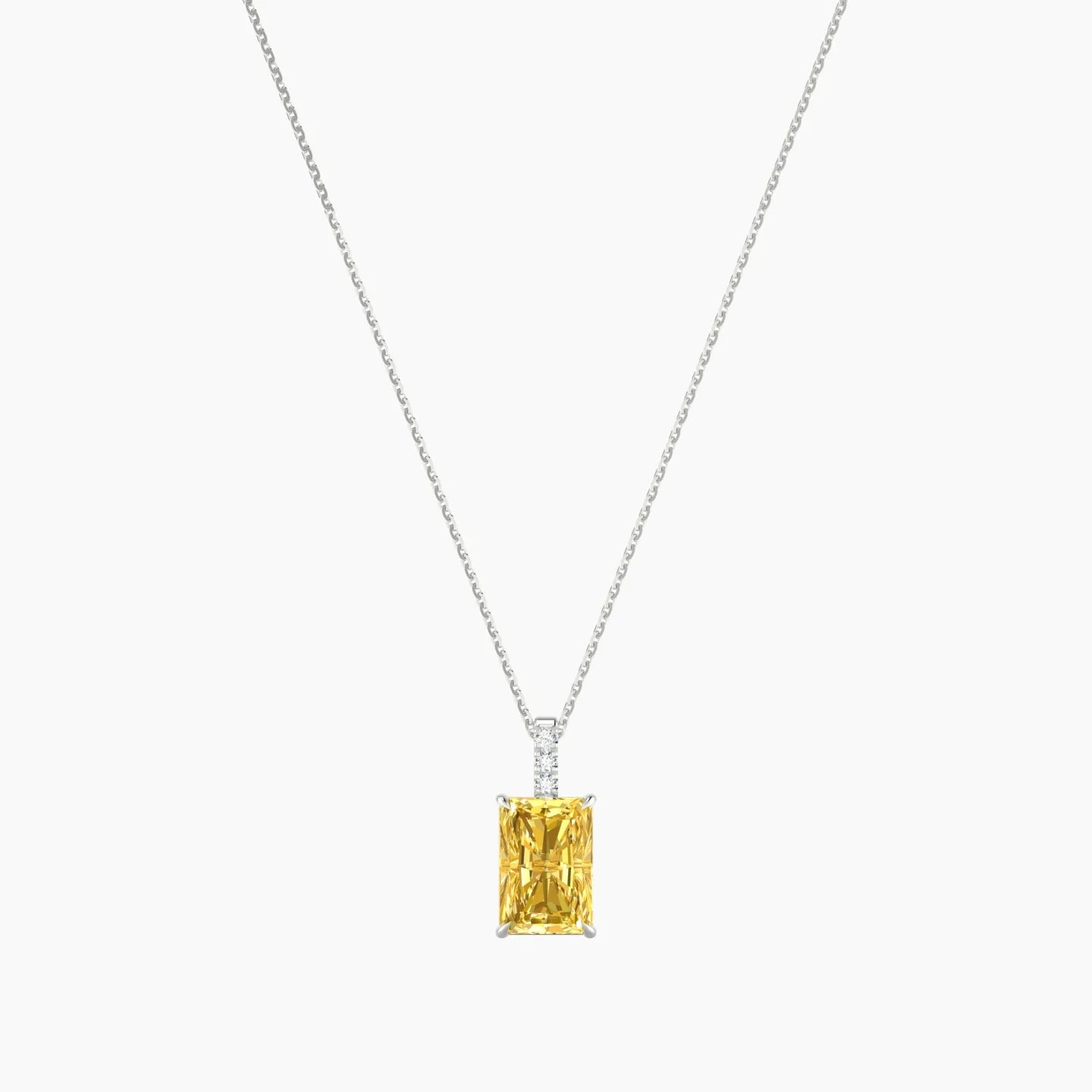 Paved Hanging Solitaire | 18k White Gold 3 ct Yellow Lab Diamond Radiant Cut Pendant