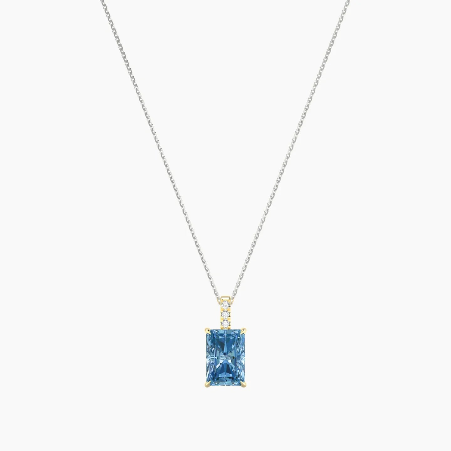 Paved Hanging Solitaire | 18k White & Yellow Gold 3 ct Blue Lab Diamond Radiant Cut Pendant