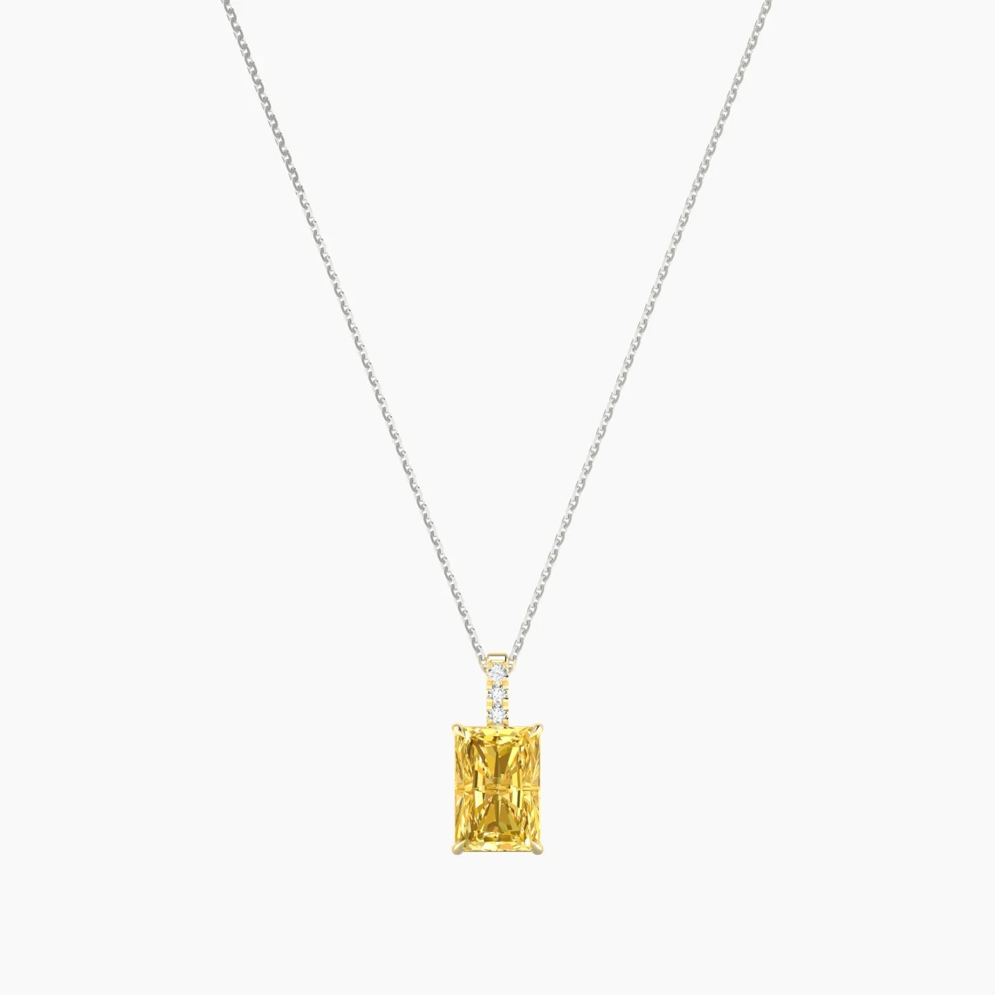 Paved Hanging Solitaire | 18k White & Yellow Gold 3 ct Yellow Lab Diamond Radiant Cut Pendant