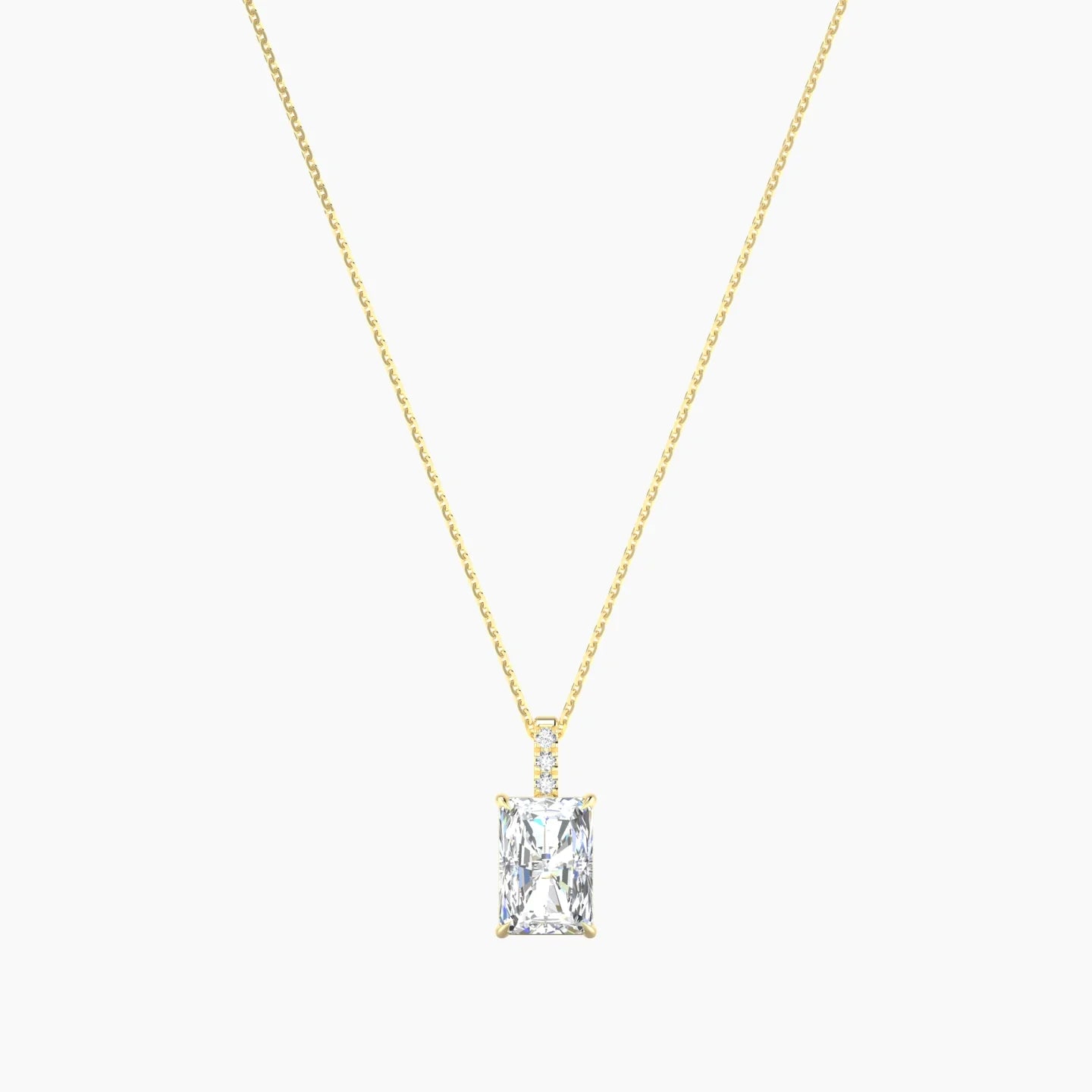 Paved Hanging Solitaire | 18k Yellow Gold 3 ct Lab Diamond Radiant Cut Pendant