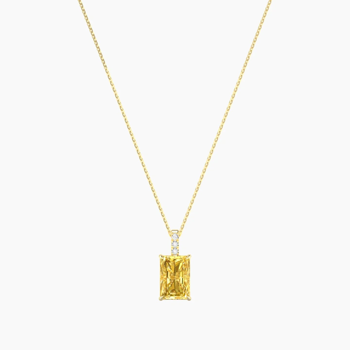 Paved Hanging Solitaire | 18k Yellow Gold 3 ct Yellow Lab Diamond Radiant Cut Pendant