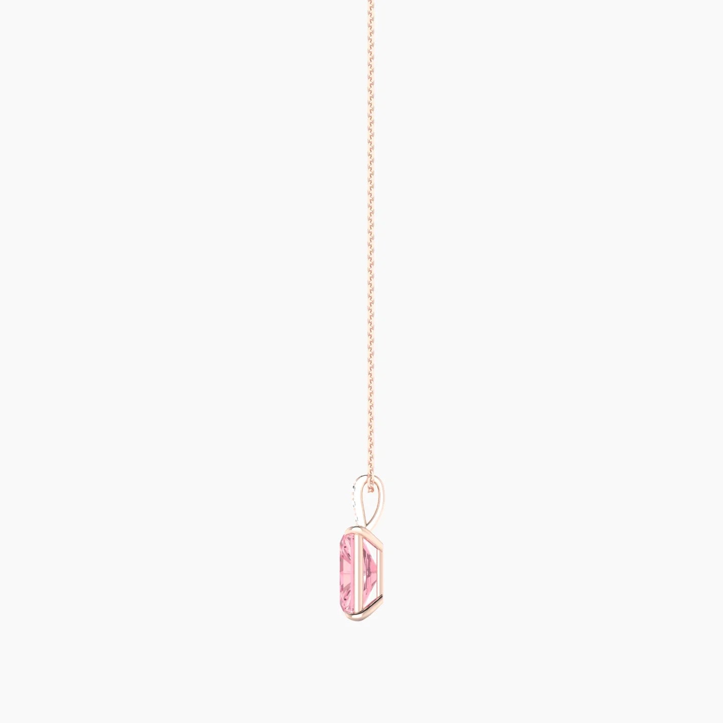 Paved Hanging Solitaire | 18k Rose Gold 3 ct Pink Lab Diamond Radiant Cut Pendant