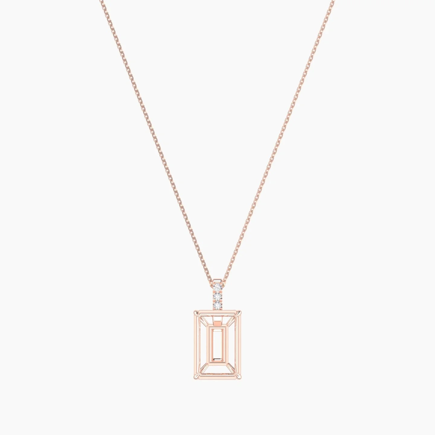 Paved Hanging Solitaire | 18k Rose Gold 5-7.99 ct Radiant Cut Pendant Setting