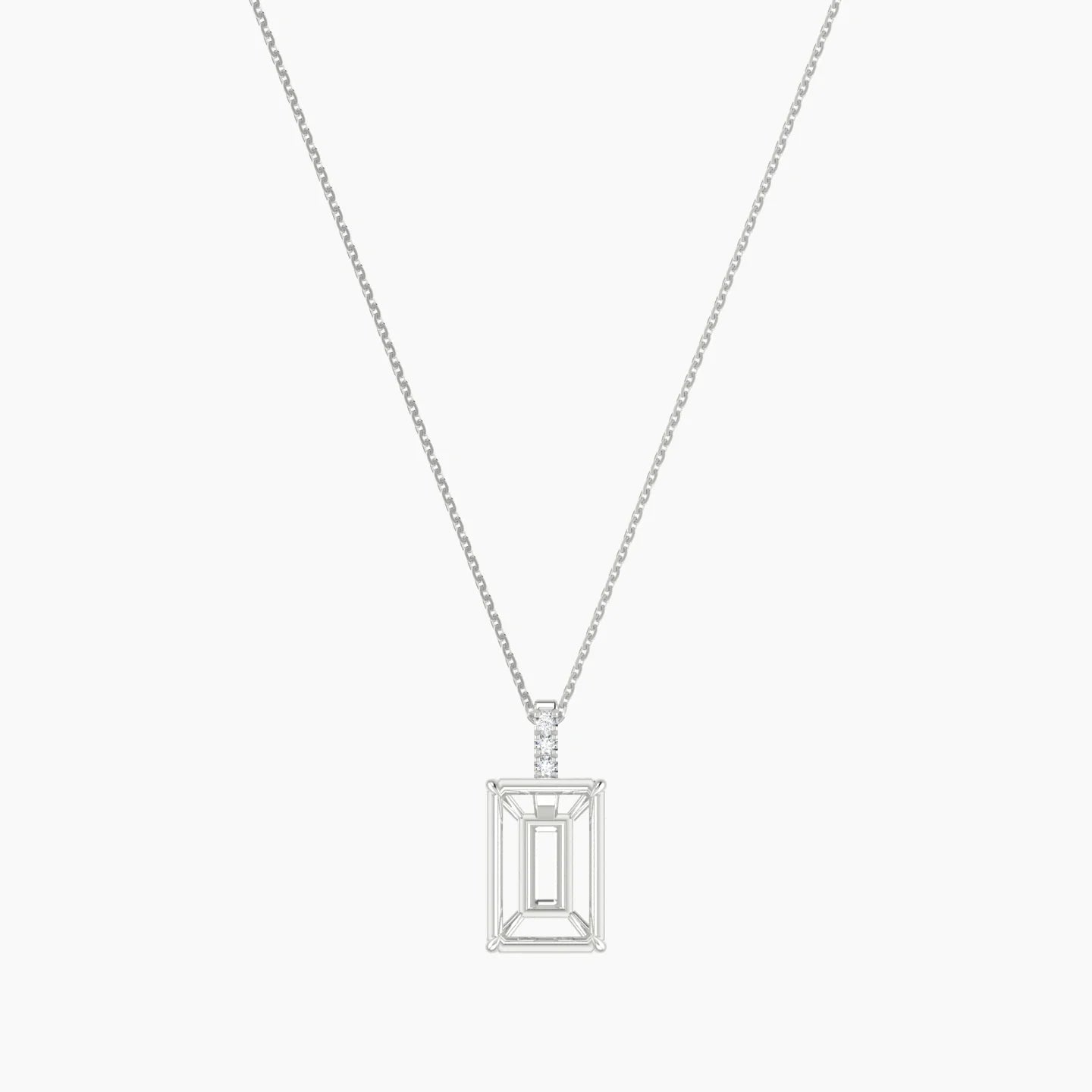 Paved Hanging Solitaire | 18k White Gold 5-7.99 ct Radiant Cut Pendant Setting