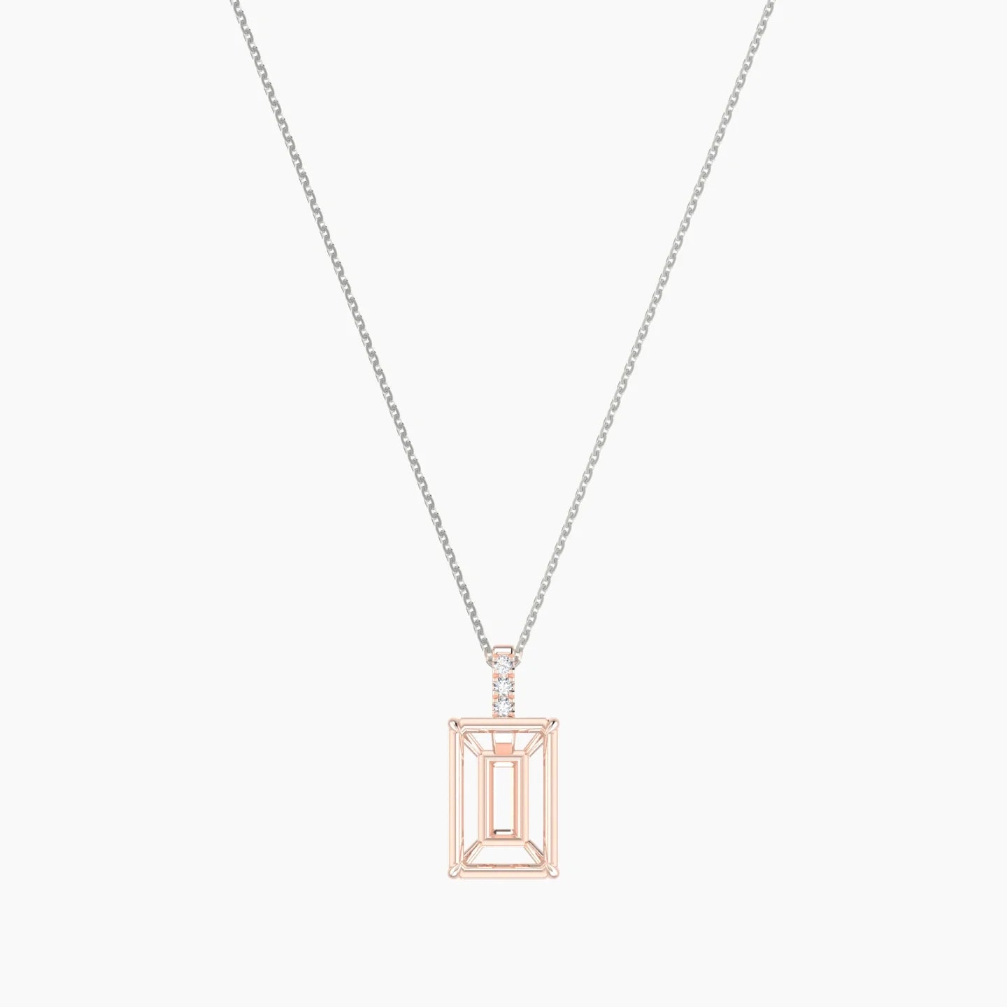 Paved Hanging Solitaire | 18k White & Rose Gold 5-7.99 ct Radiant Cut Pendant Setting