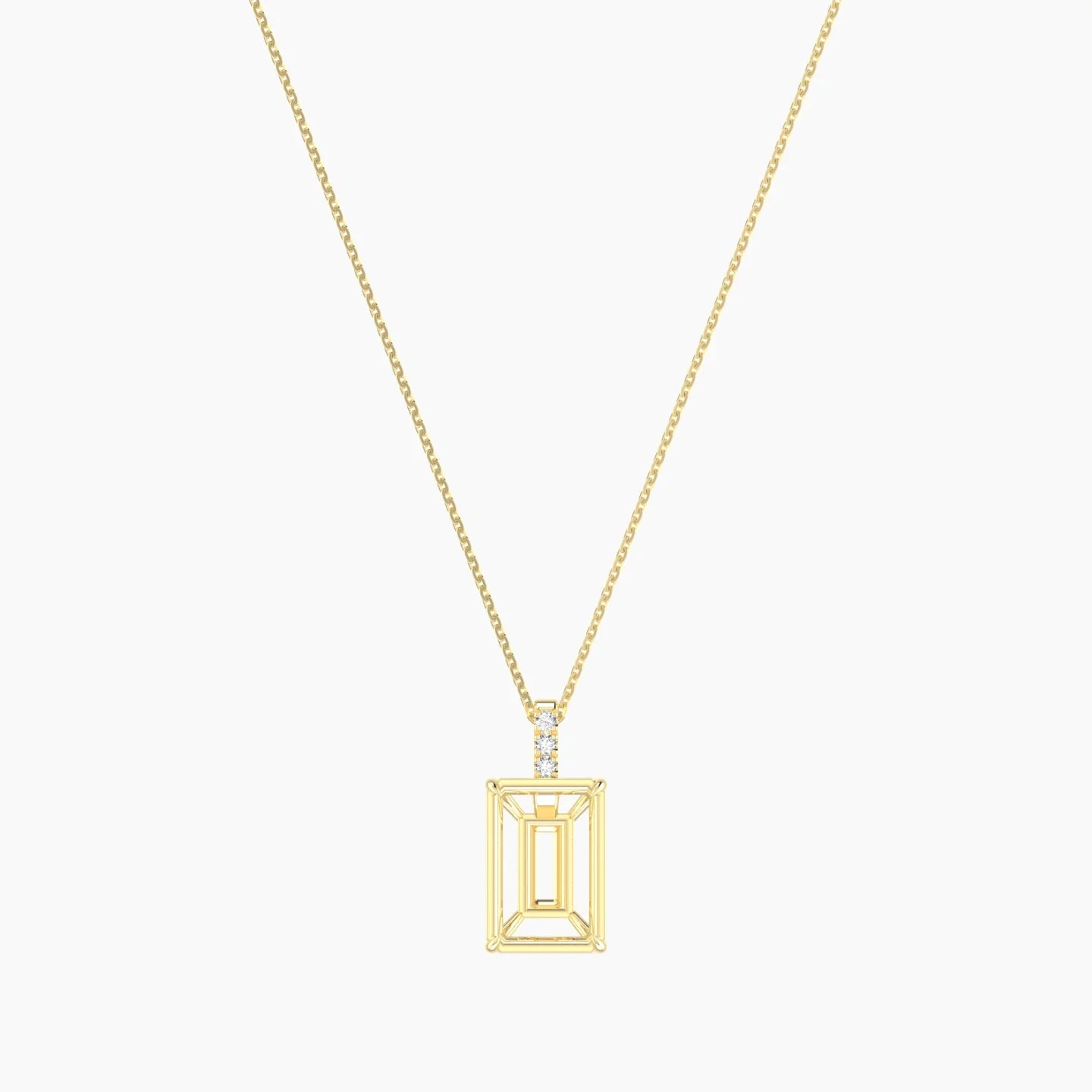 Paved Hanging Solitaire | 18k Yellow Gold 5-7.99 ct Radiant Cut Pendant Setting