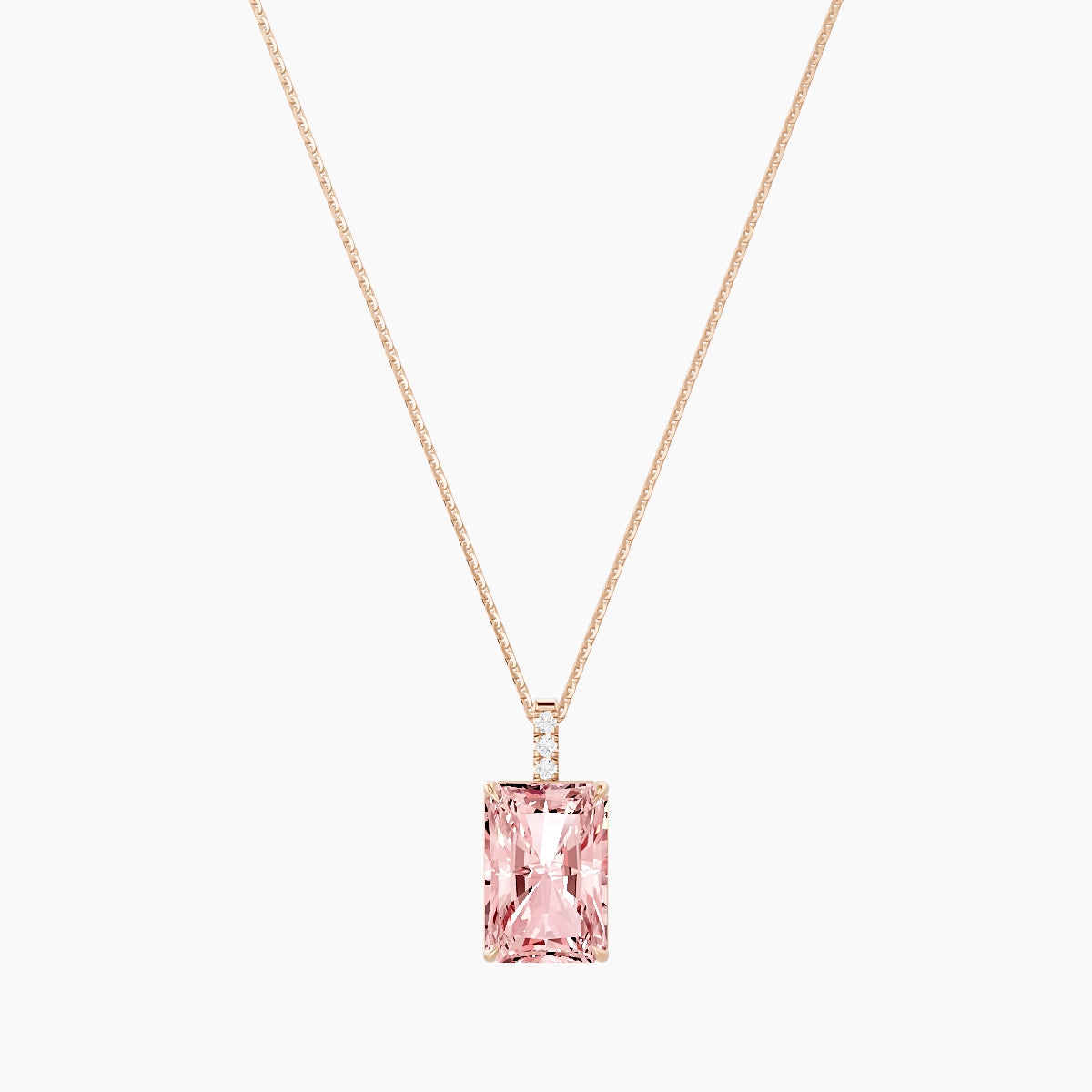 Paved Hanging Solitaire | 18k Rose Gold 5 ct Pink Lab Diamond Radiant Pendant