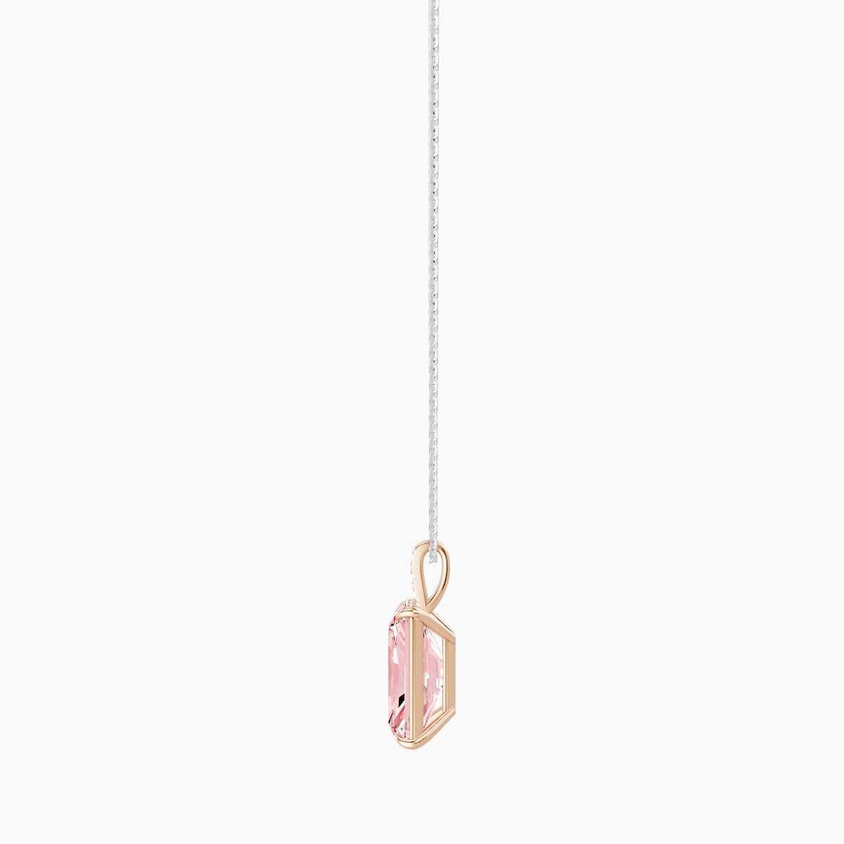 Paved Hanging Solitaire | 18k White & Rose Gold 5 ct Pink Lab Diamond Radiant Pendant