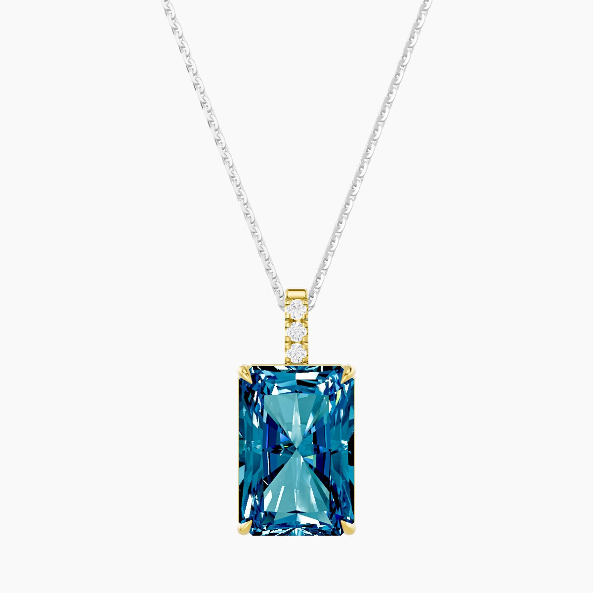 Paved Hanging Solitaire | 18k White & Yellow Gold 5 ct Blue Lab Diamond Radiant Pendant