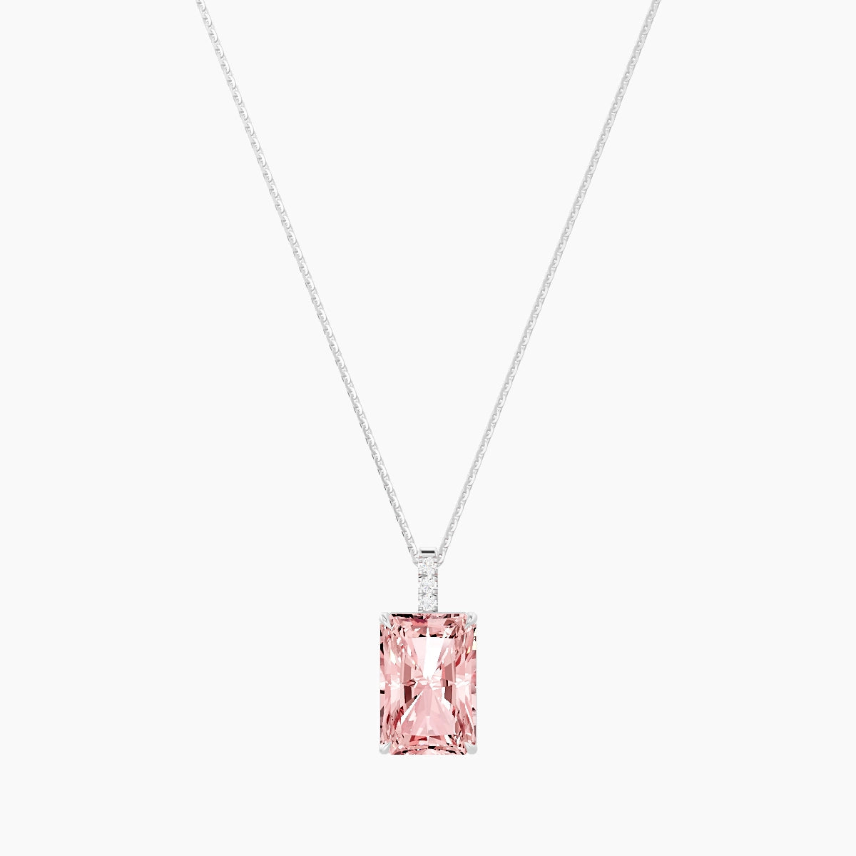 Paved Hanging Solitaire | 18k White Gold 5 ct Pink Lab Diamond Radiant Pendant