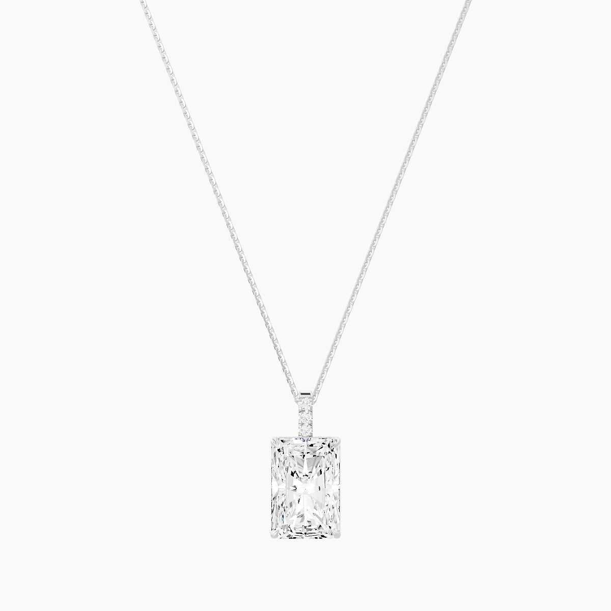 Paved Hanging Solitaire | 18k White Gold 5 ct White Lab Diamond Radiant Pendant