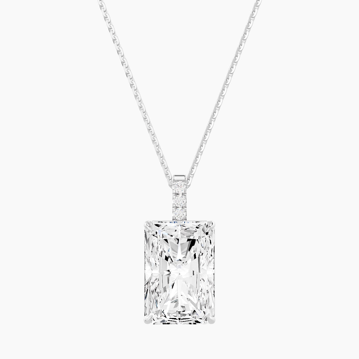 Paved Hanging Solitaire | 18k White Gold 5 ct White Lab Diamond Radiant Pendant