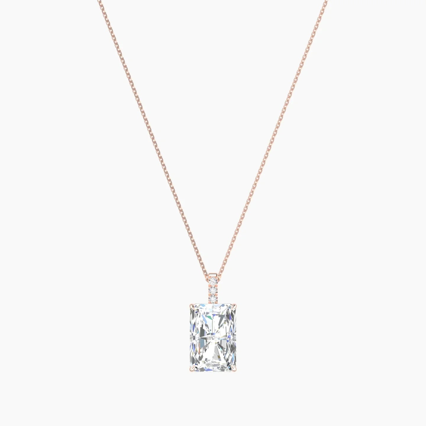 Paved Hanging Solitaire | 18k Rose Gold 5 ct Lab Diamond Radiant Cut Pendant